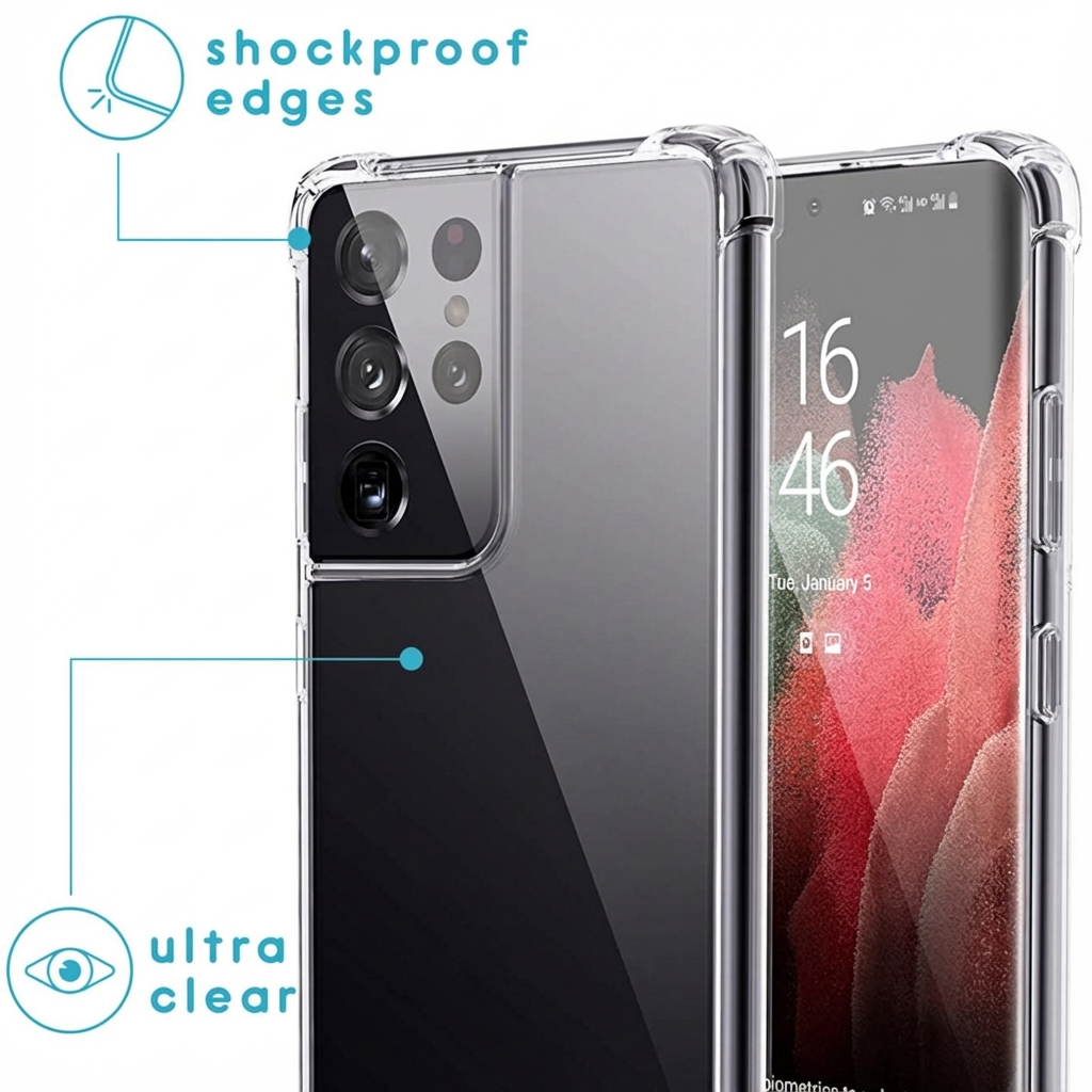 Coque de téléphone transparente avec bords antichocs et design ultra clair.