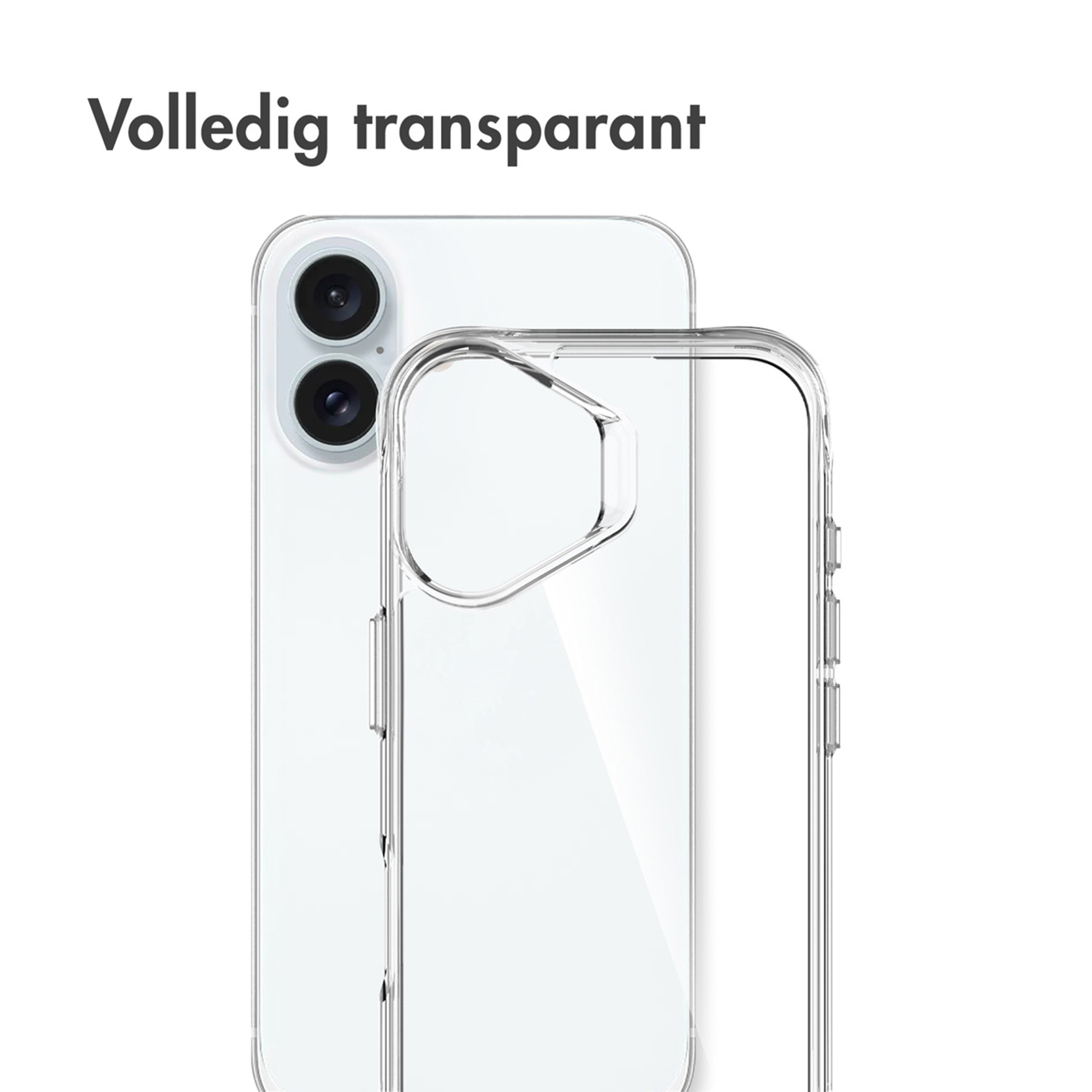 Une coque de téléphone transparente sur un smartphone blanc à deux caméras.