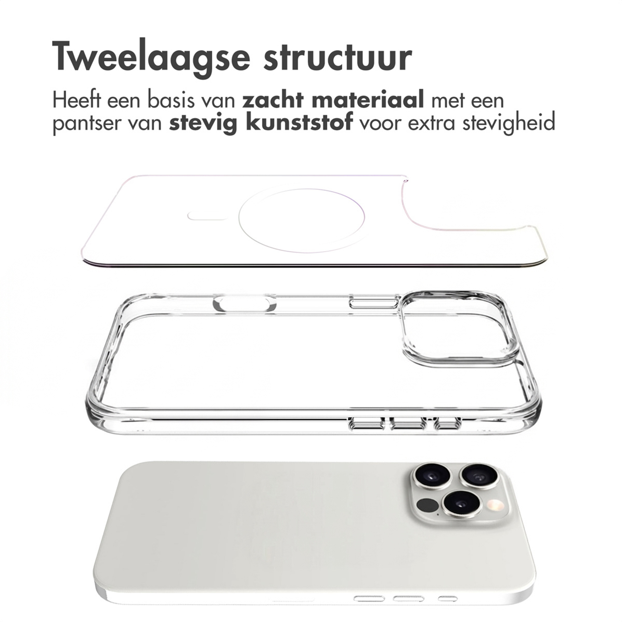 Tweelaagse structuur: zachte basis met stevig kunststof pantser.