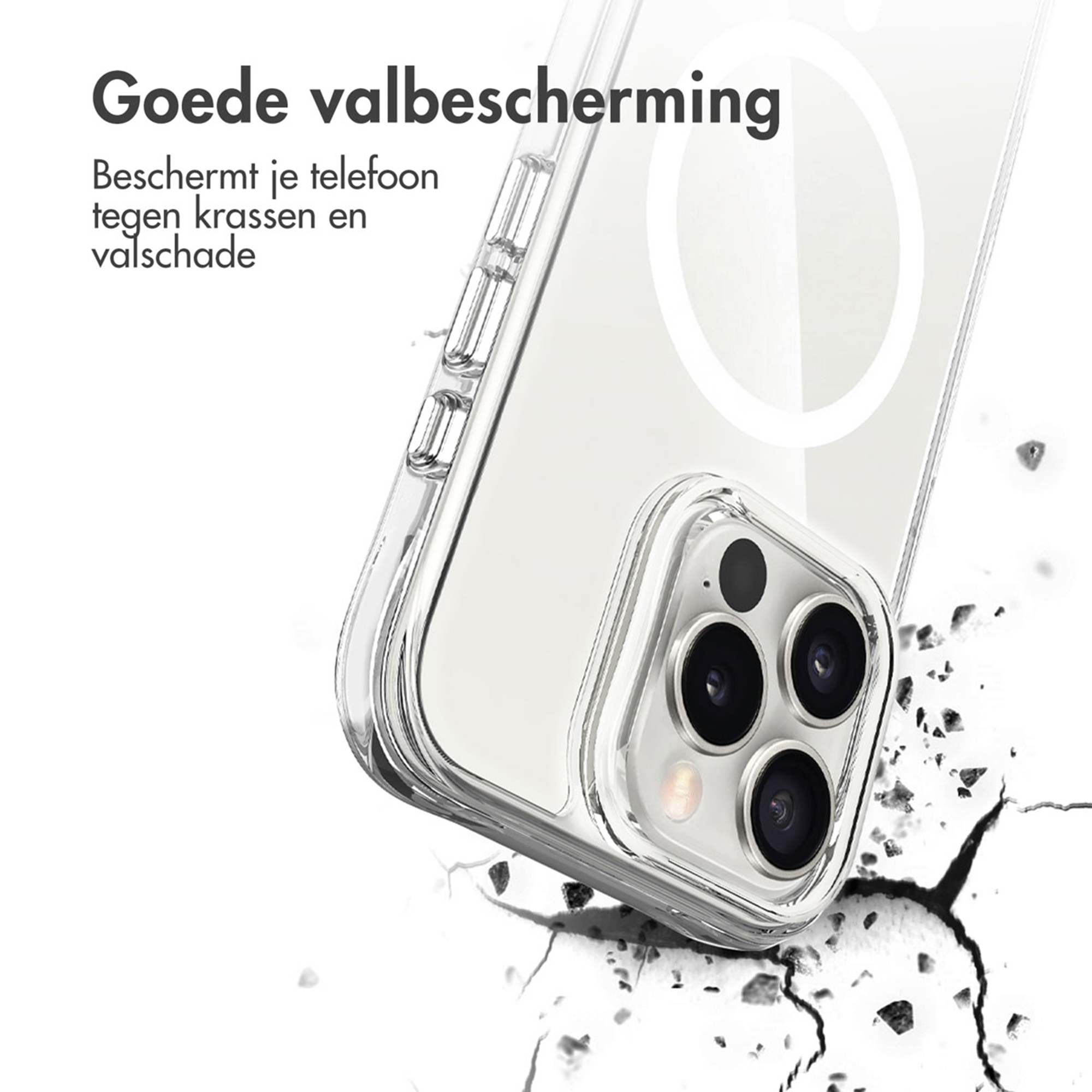 Transparante telefoonhoes beschermt tegen krassen en valschade.