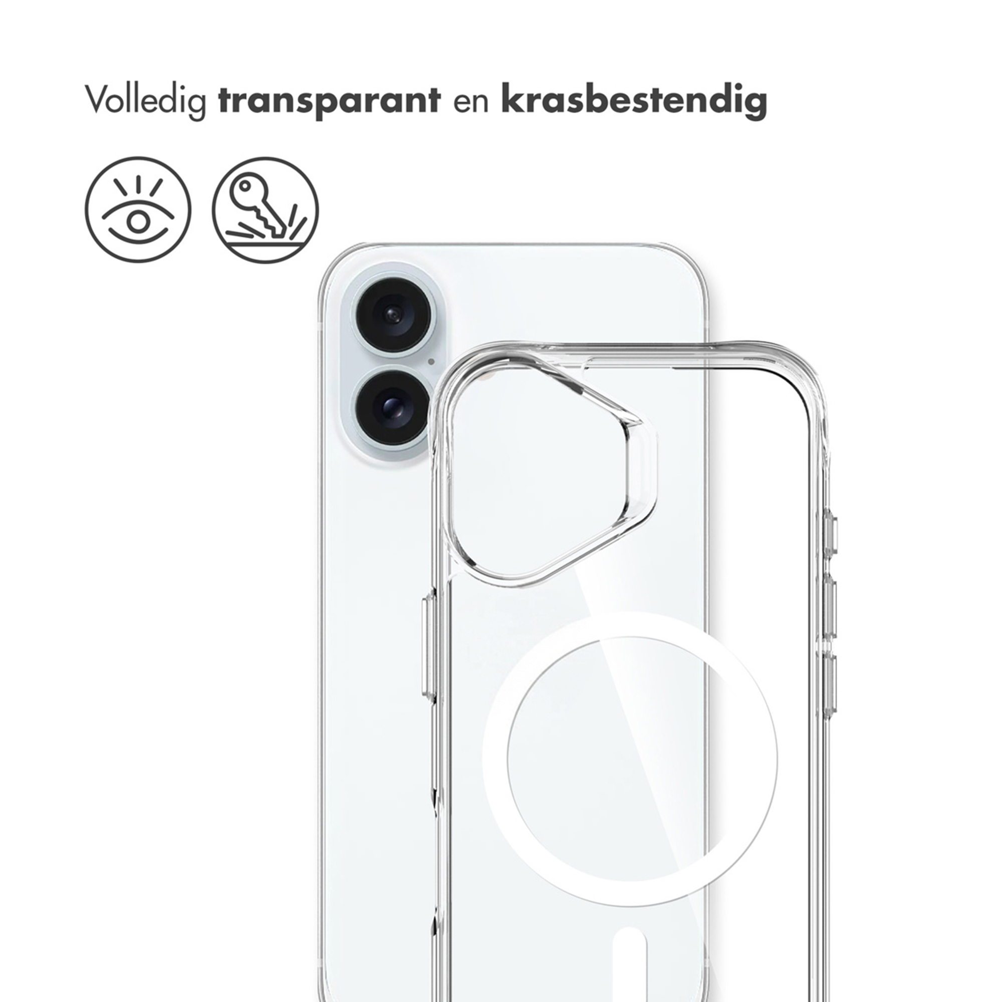 Custodia trasparente per telefono con fotocamere e anello MagSafe.