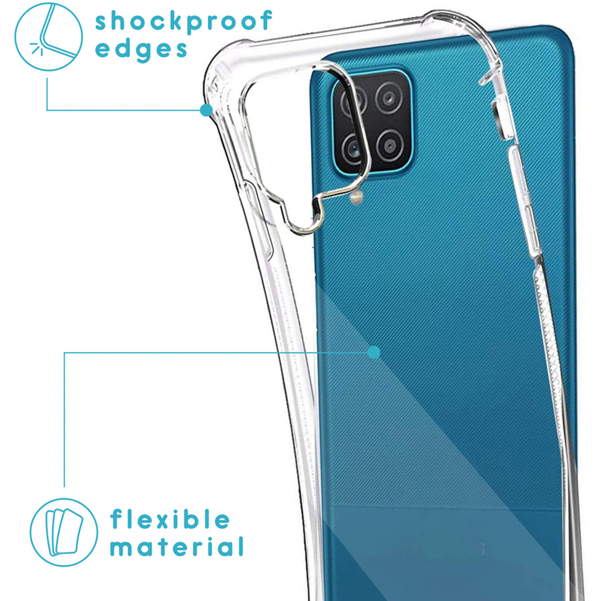 Custodia trasparente per telefono evidenzia bordi antiurto e materiale flessibile.