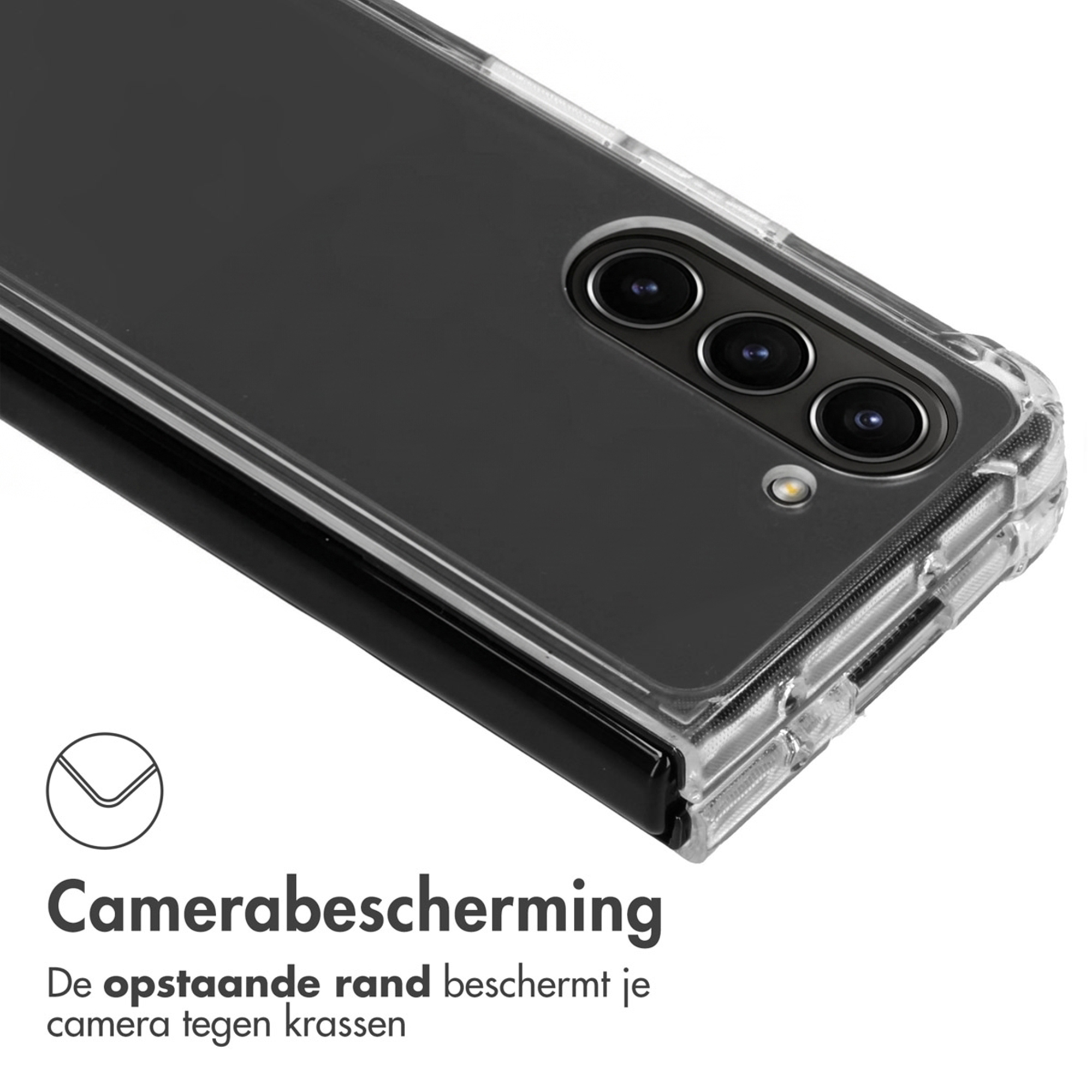 Custodia trasparente per telefono con bordo rialzato per fotocamera.