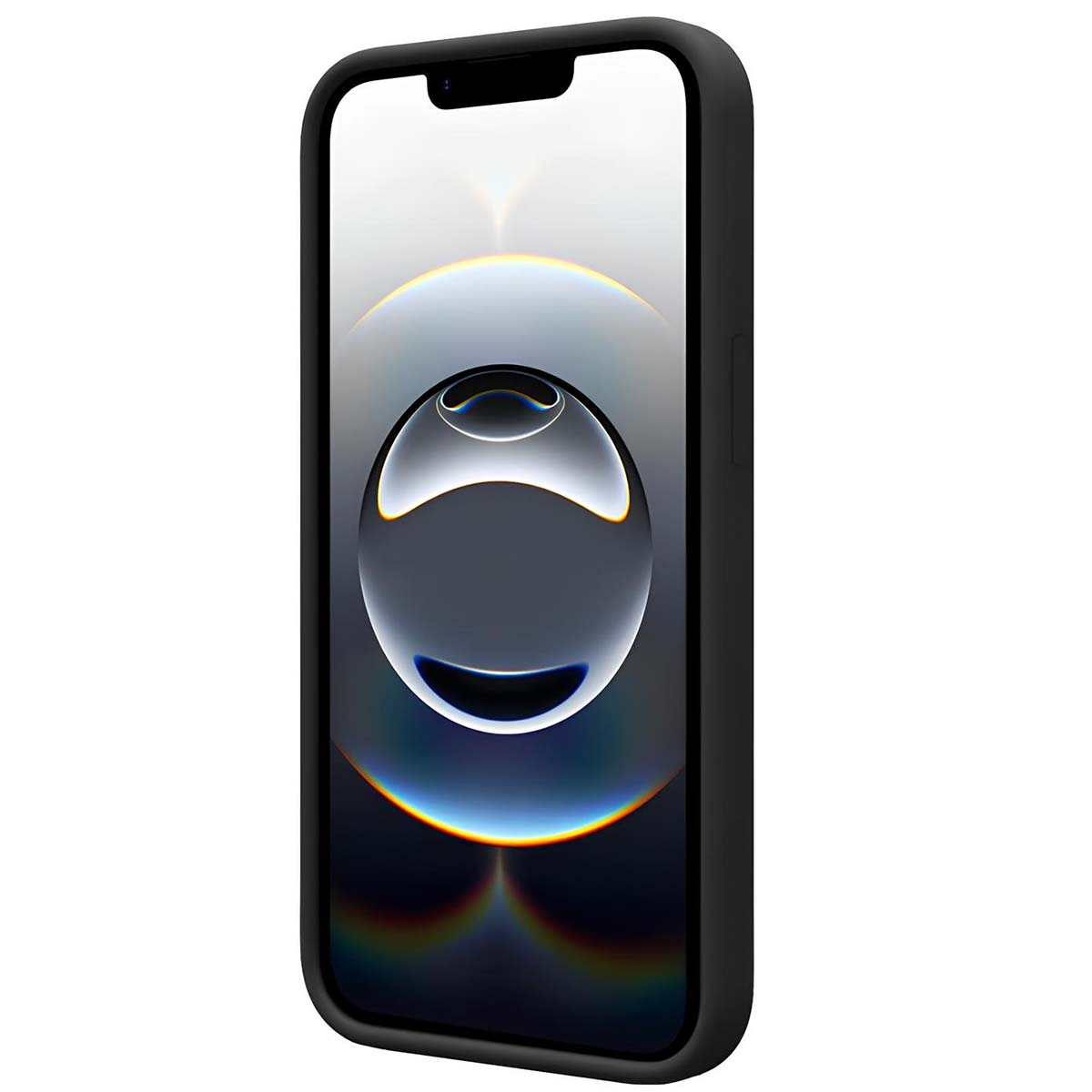 iPhone nero con sfondo astratto visualizzato sullo schermo.