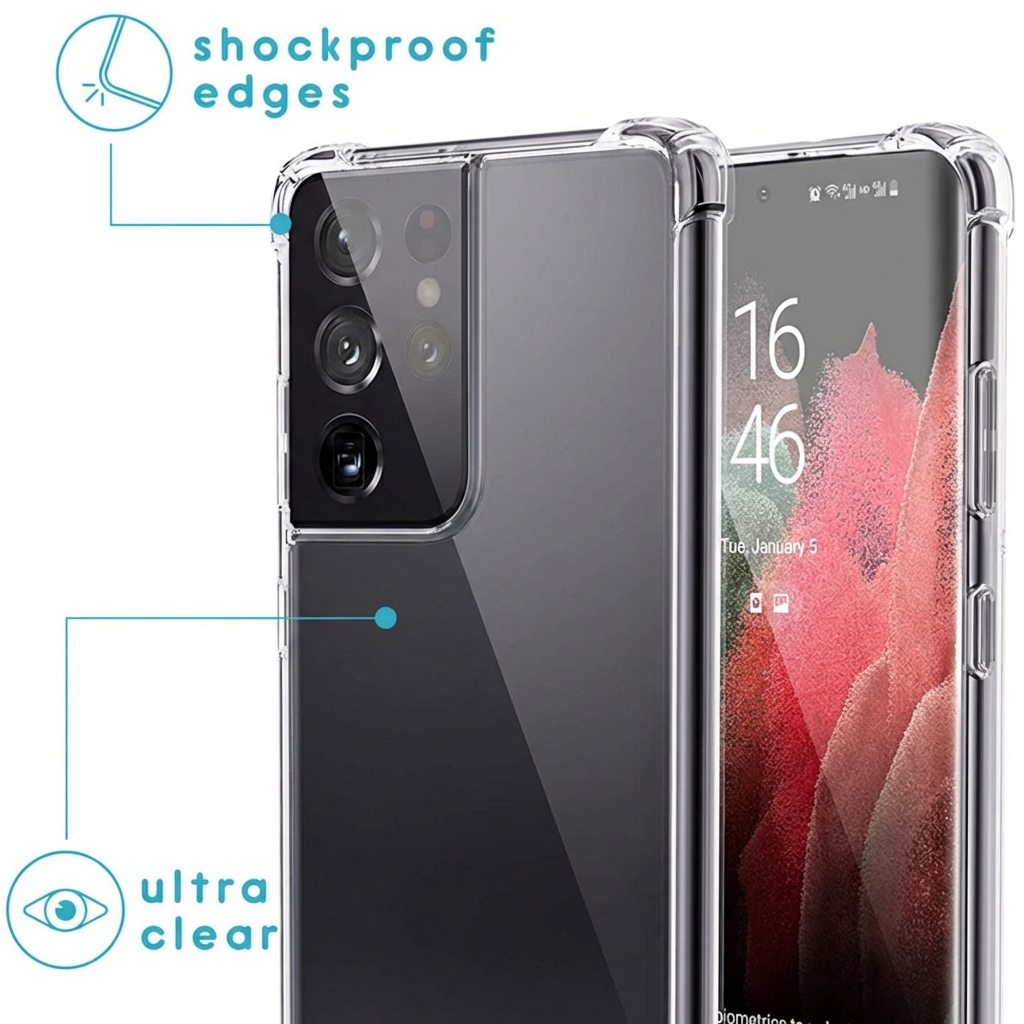 Coque de téléphone transparente avec bords antichoc.