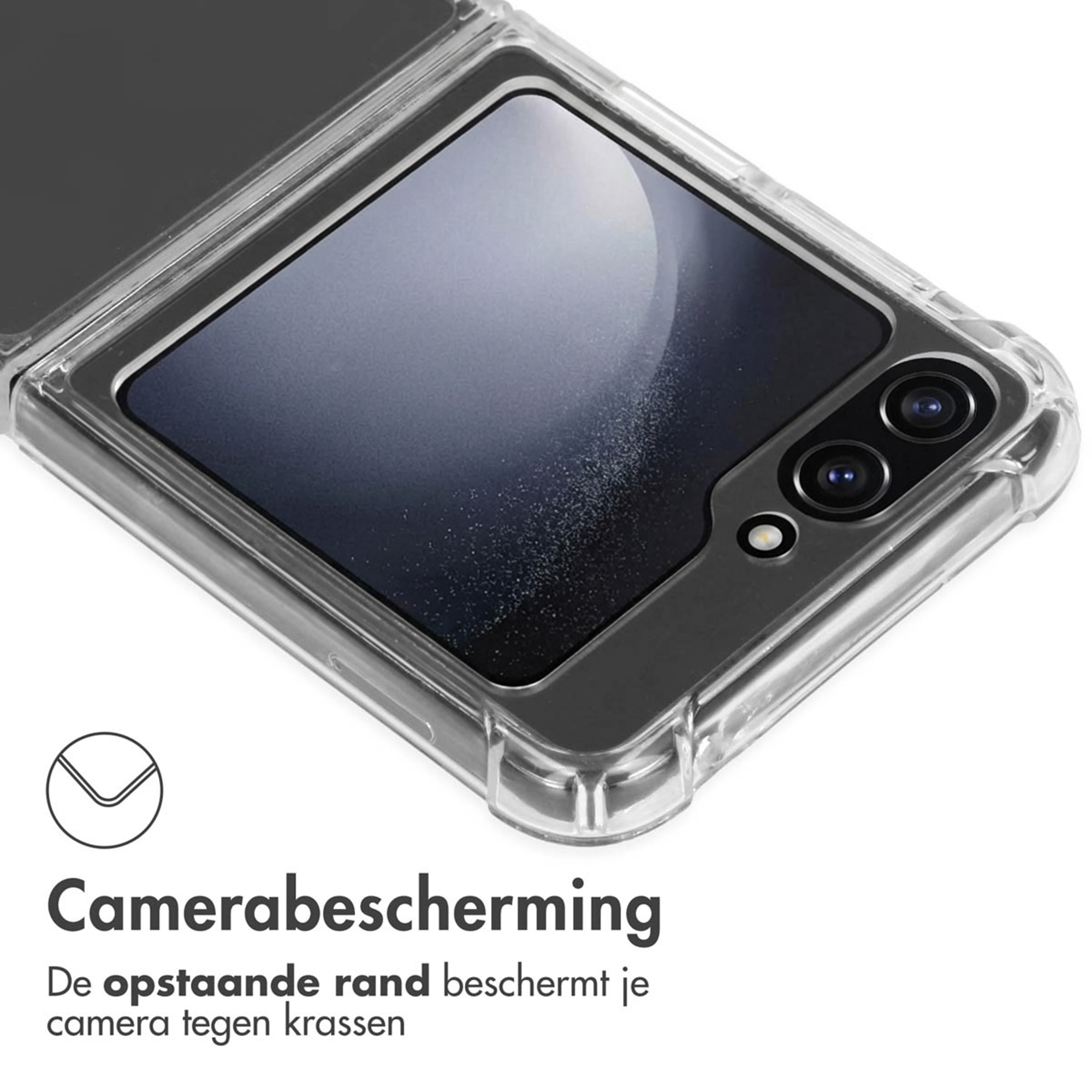 Coque de téléphone transparente mettant en avant la protection de la caméra.