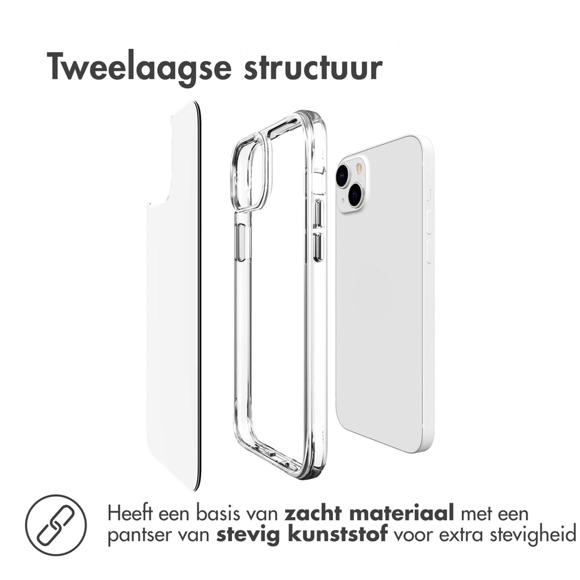 Structure à deux couches : Coque de téléphone avec matériau souple et plastique dur.