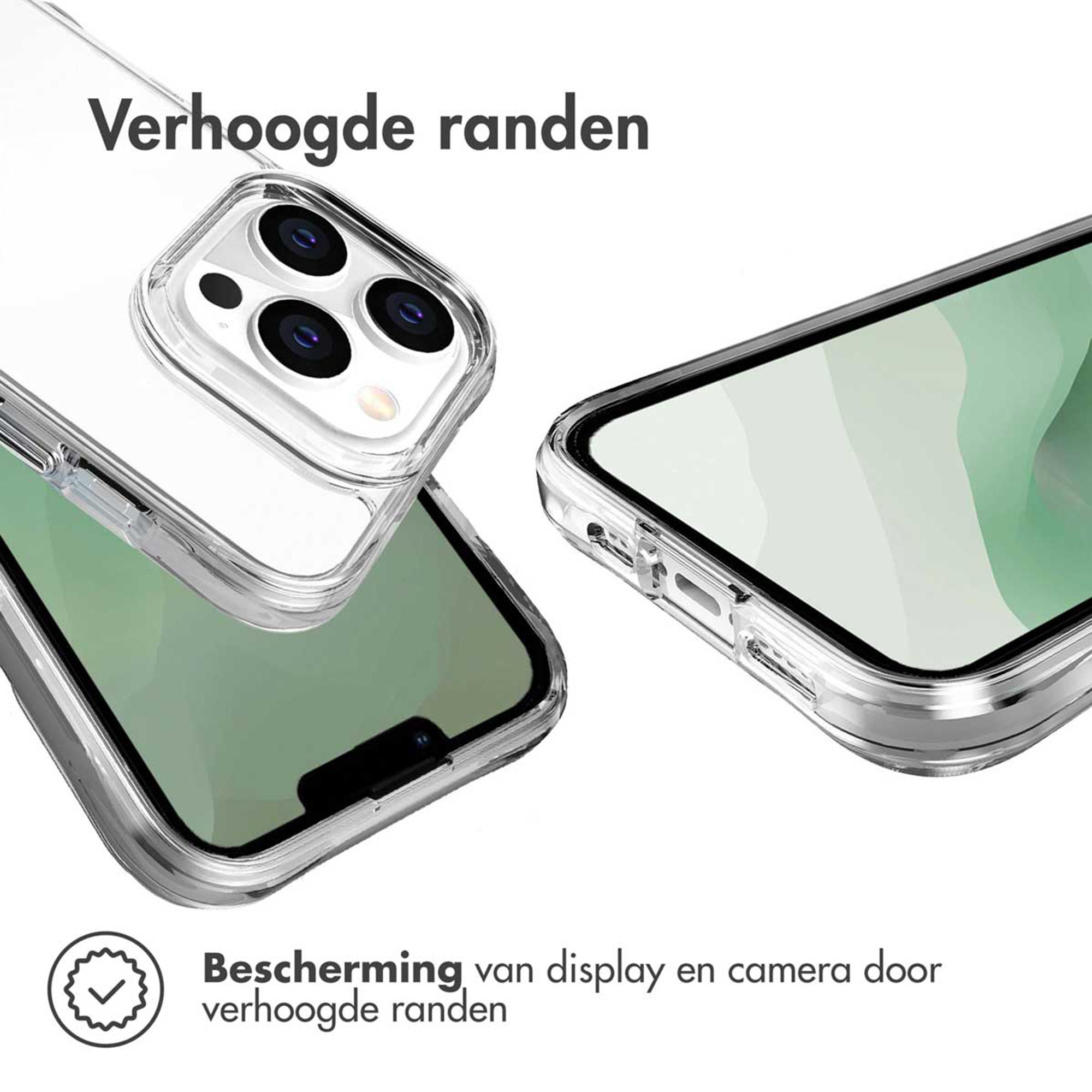 Coque de téléphone transparente avec bords surélevés pour protéger écran et appareil photo.