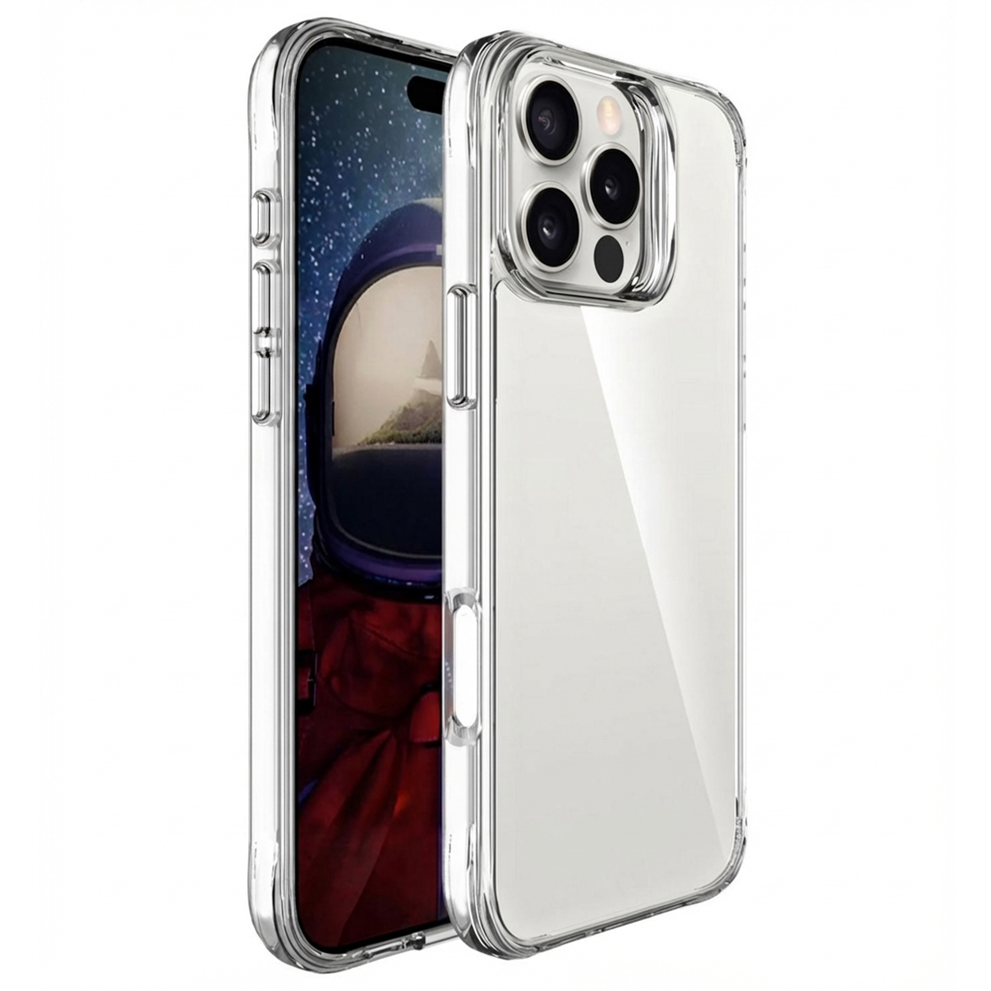 Une coque de téléphone transparente montrant un astronaute.