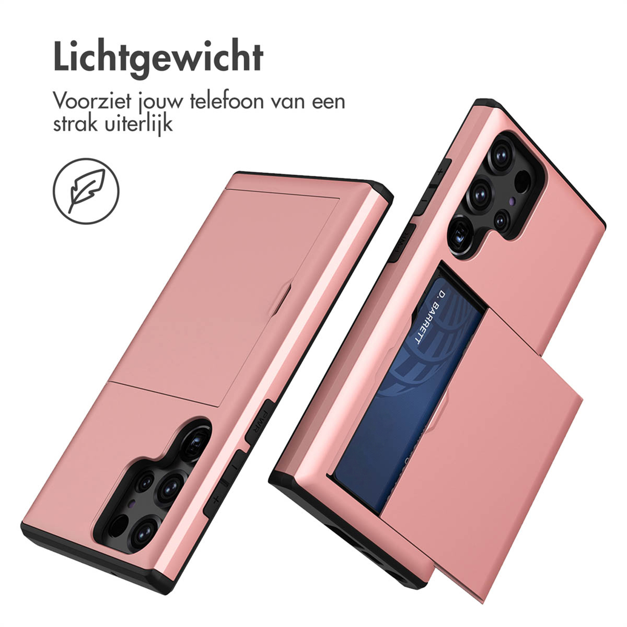 Deux coques de téléphone rose, une avec un emplacement de carte ouvert.