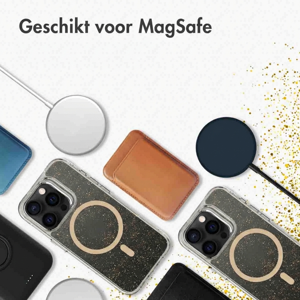 Diverses coques et chargeurs compatibles MagSafe sur fond blanc.