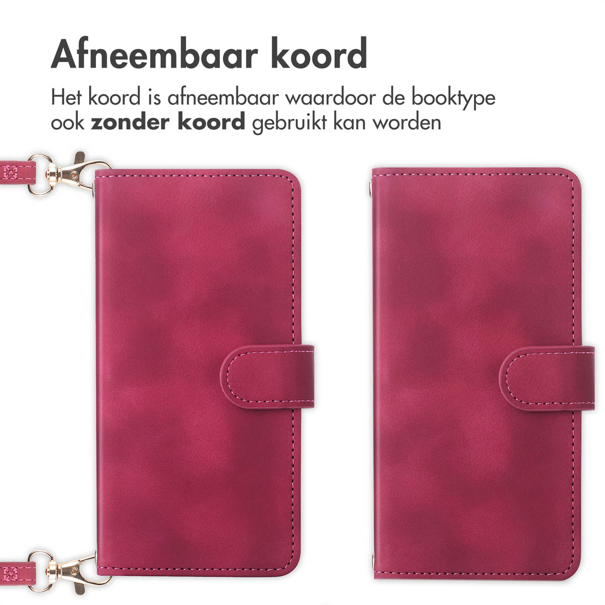 Afneembaar koord voor een rode booktype telefoonhoes.