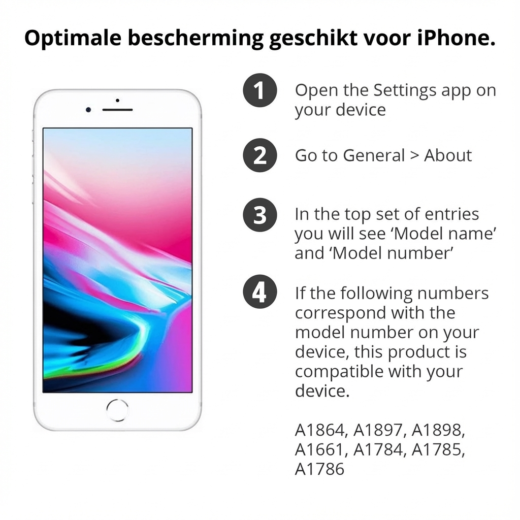 Een iPhone met instructies voor het controleren van modelnummers. Optimale bescherming.