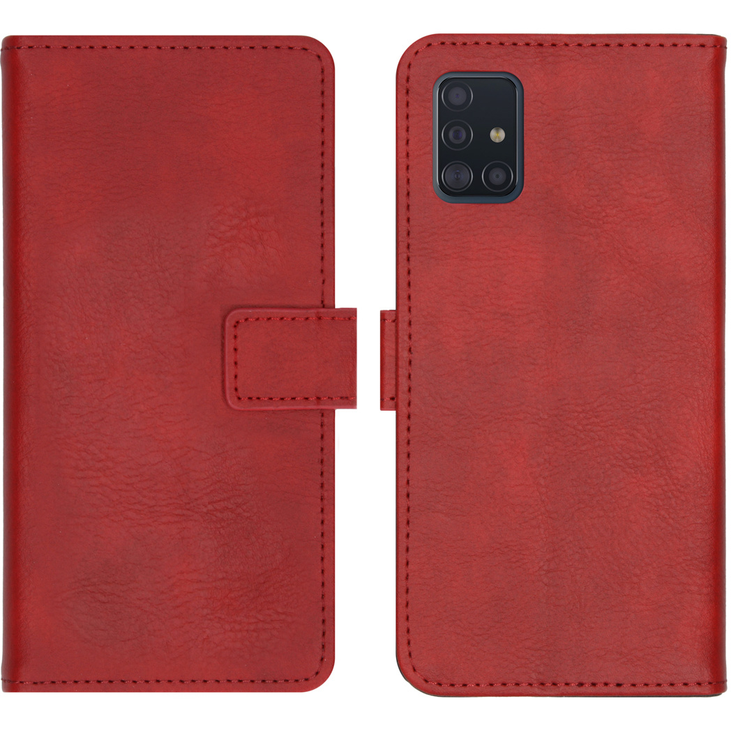 Étui en cuir rouge avec système de caméra à droite, sur fond blanc.