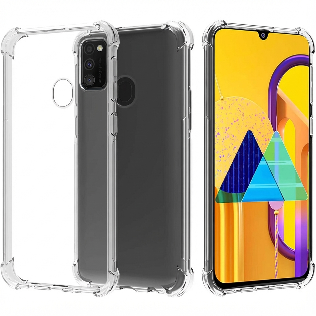Cover trasparenti per telefono con angoli rinforzati, una mostra il retro, una la parte anteriore.
