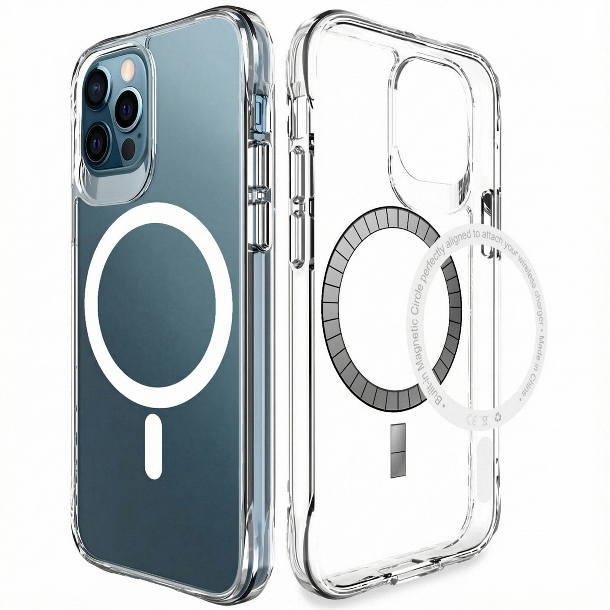 Due custodie trasparenti per telefono con anelli magnetici.
