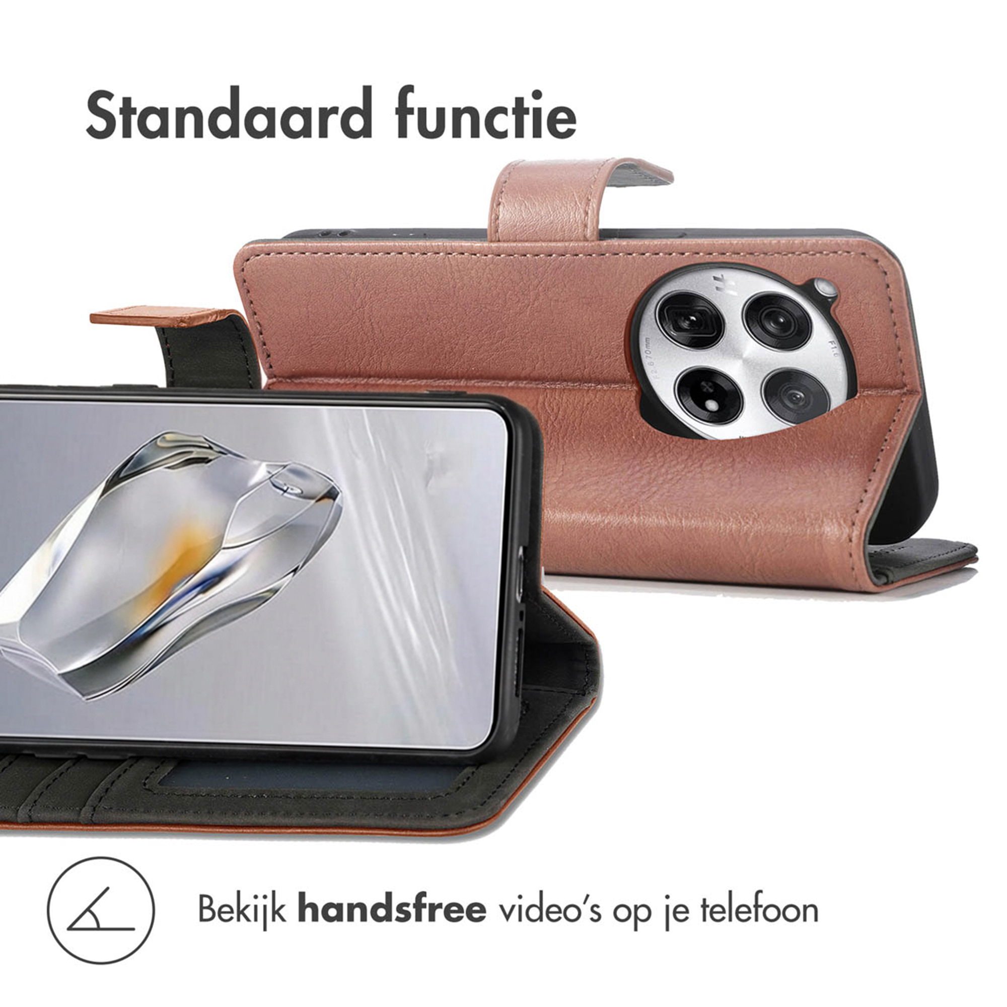Custodia per telefono marrone con fotocamera e display.