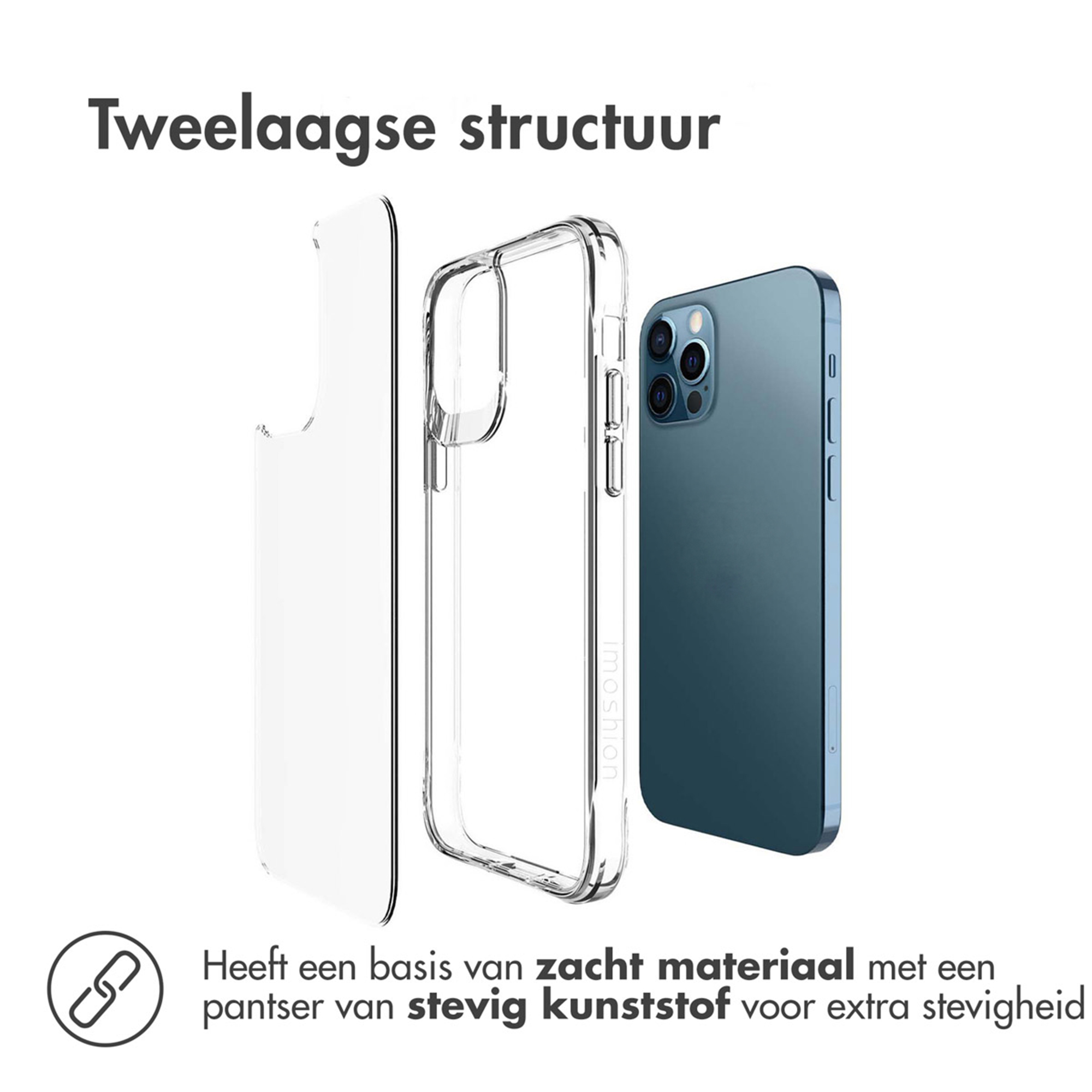 Due strati: una custodia trasparente e un telefono blu.
