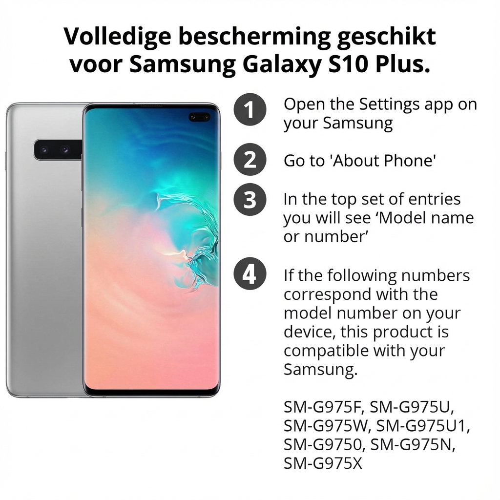 Samsung Galaxy S10 Plus mit Anleitungen zur Kompatibilitätsprüfung.