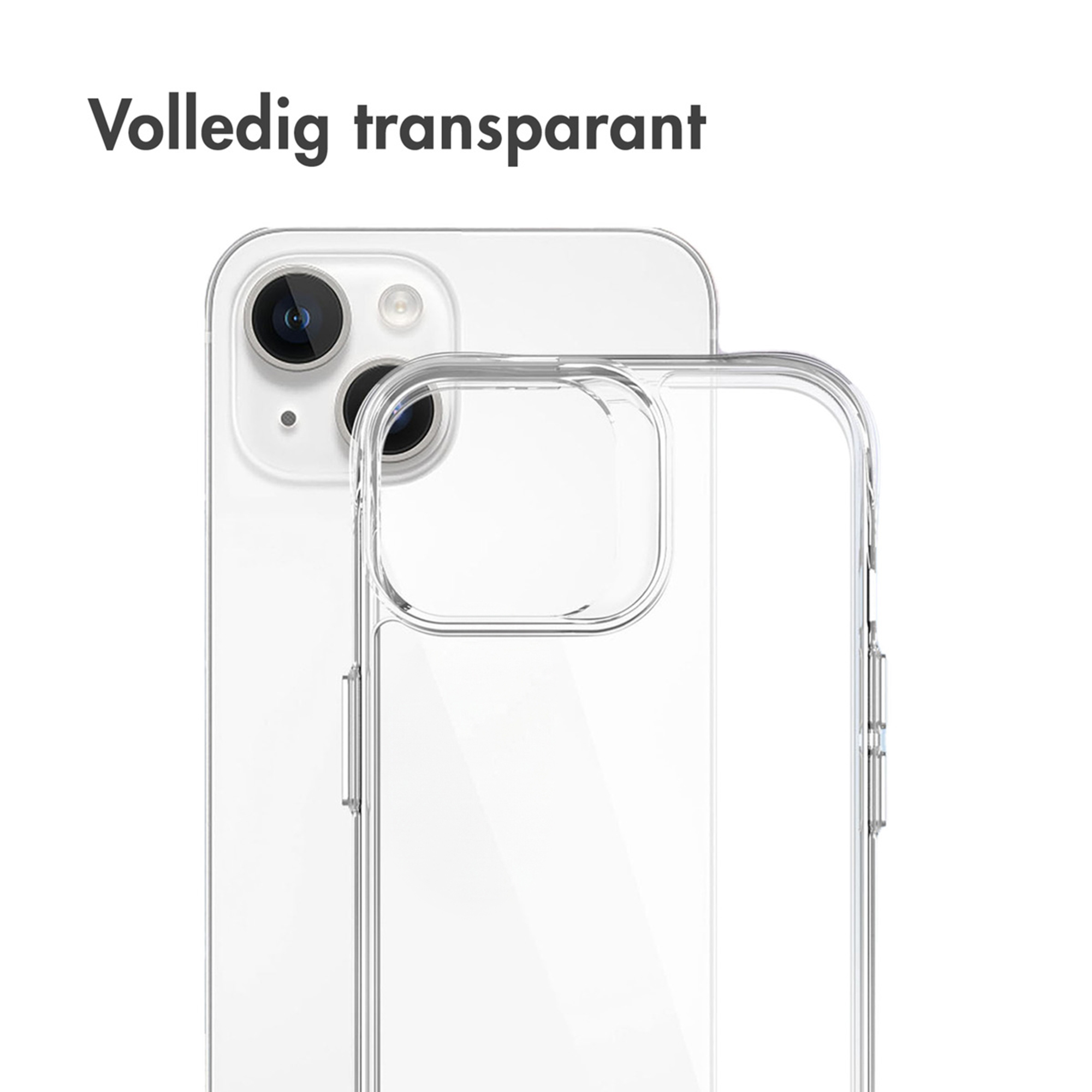 Coque de téléphone transparente superposée à un smartphone blanc avec objectifs.