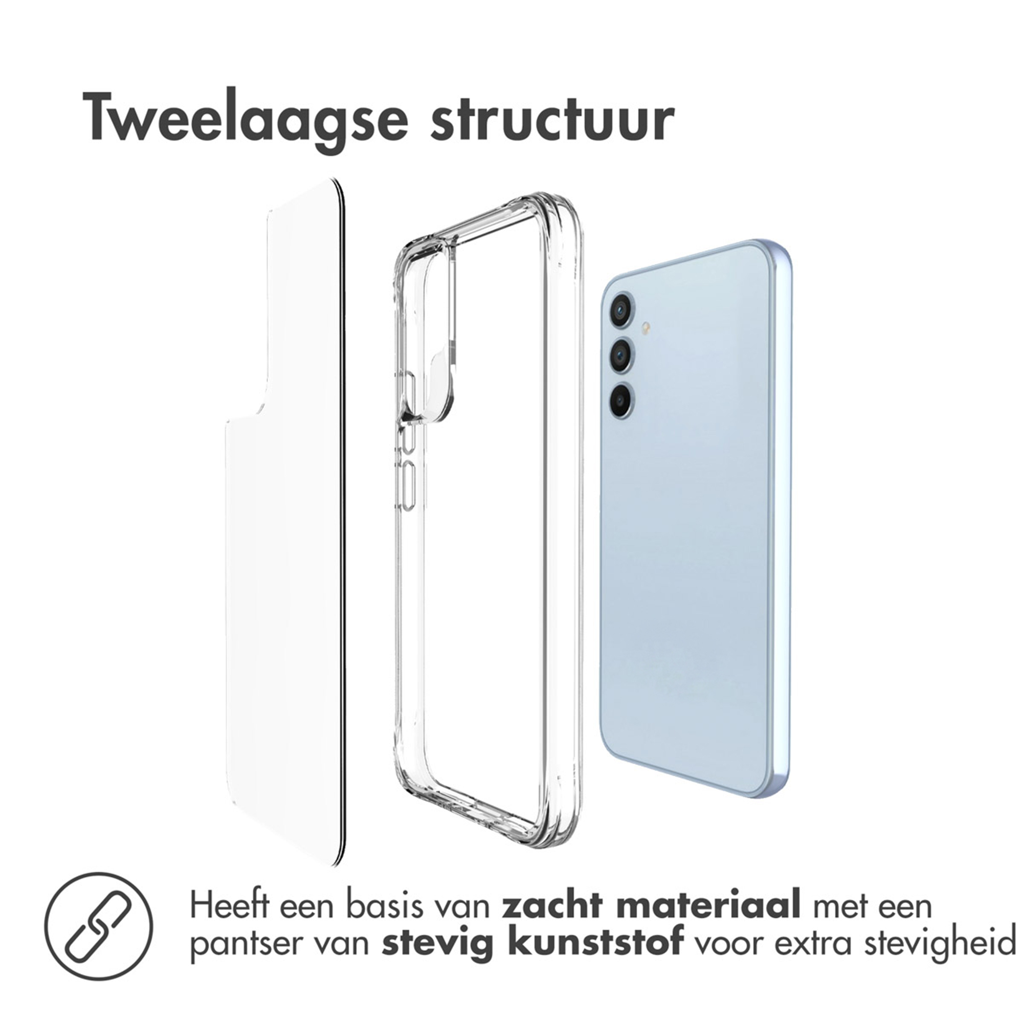 Twee lagen: telefoon, hoesje en screenprotector.