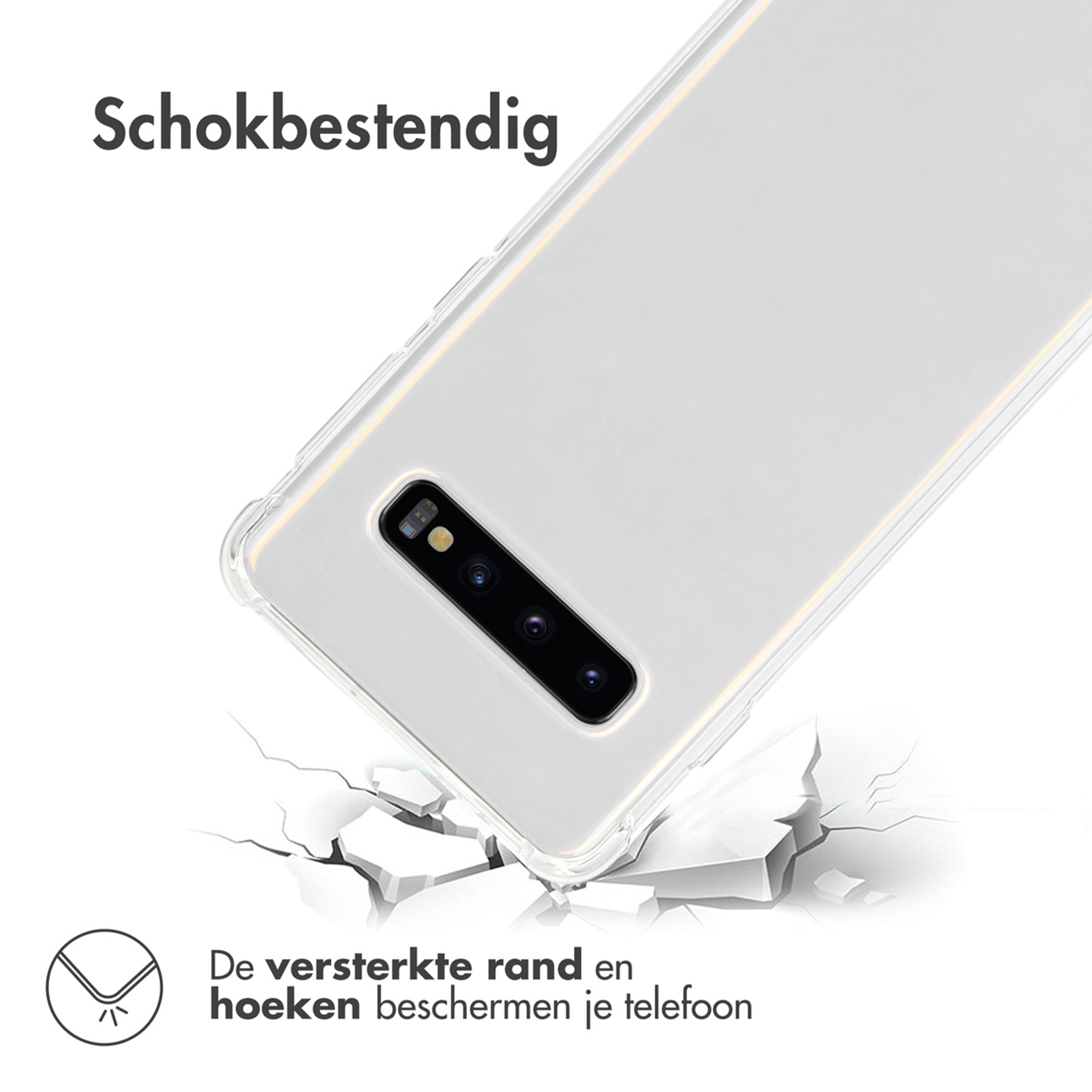 Schokbestendige telefoonhoes op gebarsten achtergrond.