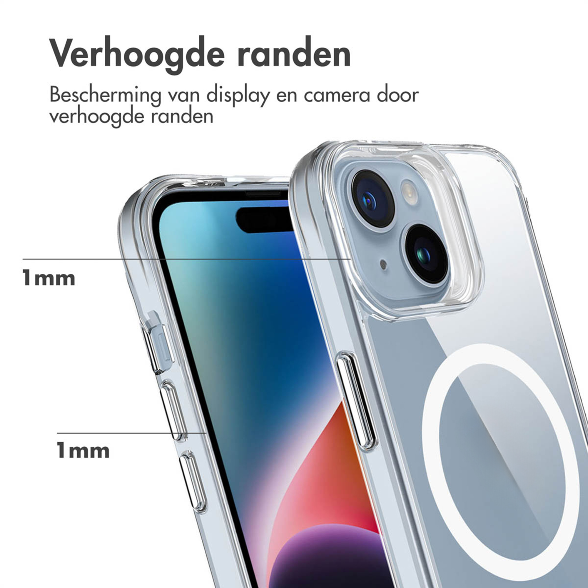 Coque transparente avec bords surélevés pour protéger écran et appareil photo.