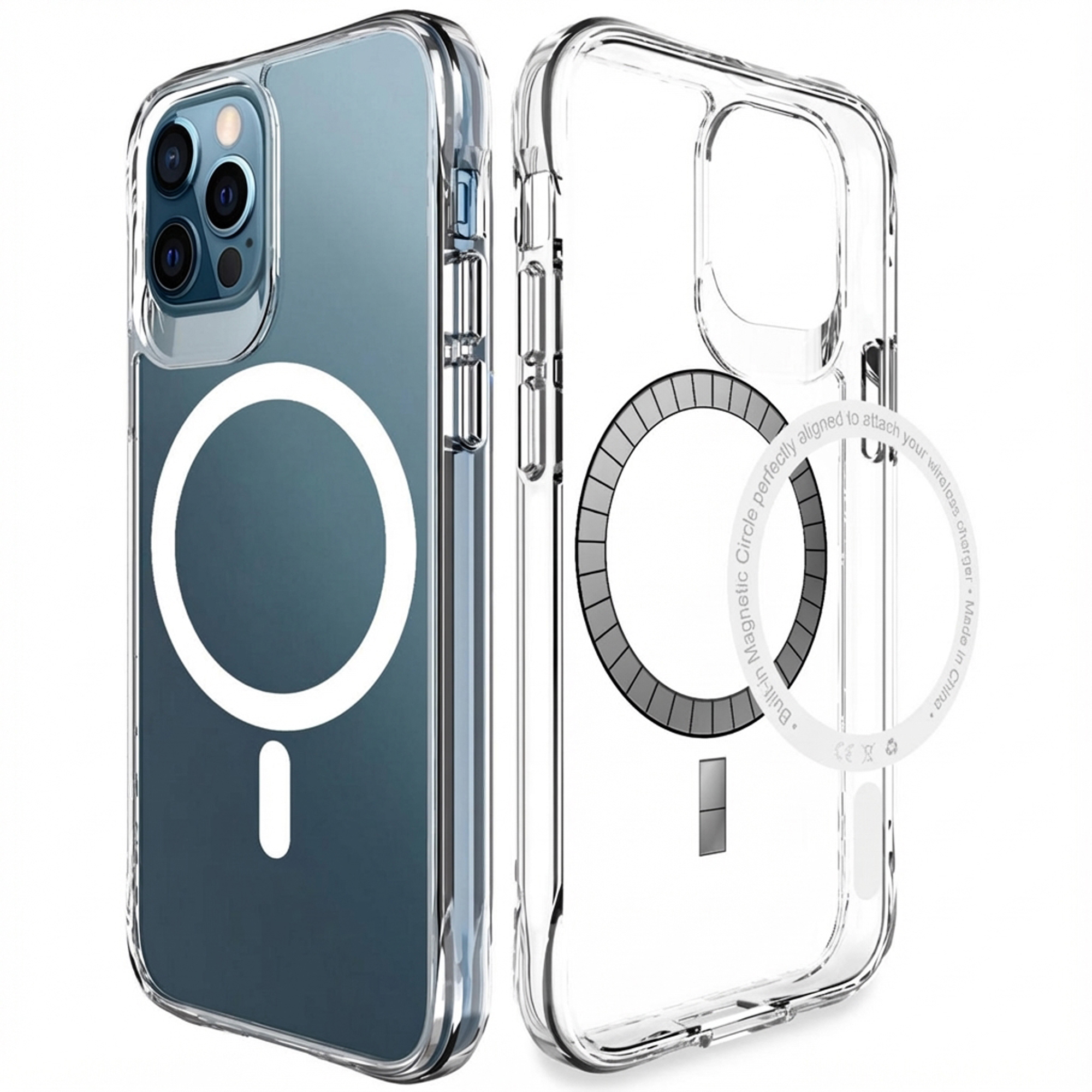 Transparante telefoonhoes met MagSafe-ring en cameralenzen