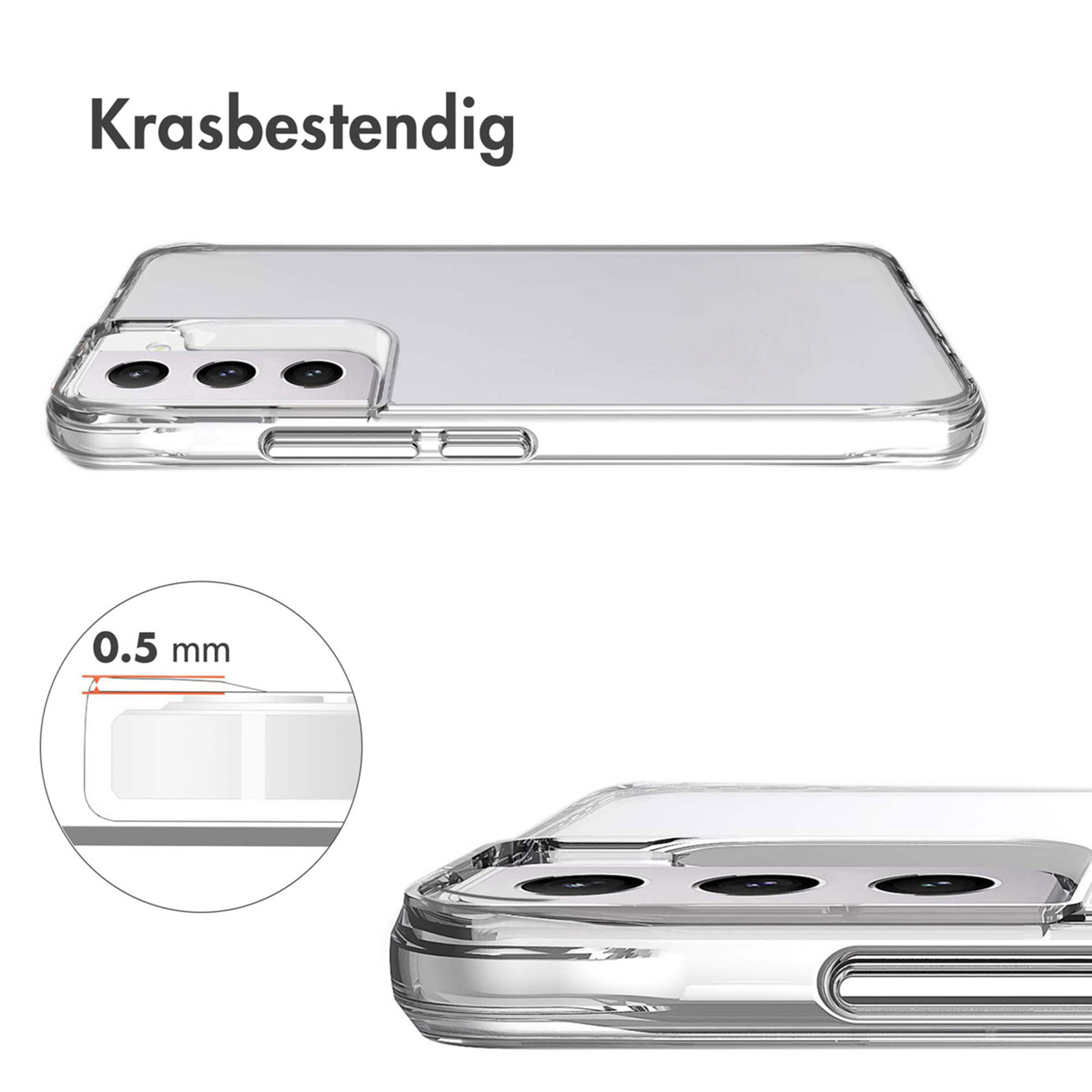 Una cover trasparente per telefono mostra la fotocamera e 0,5 mm.
