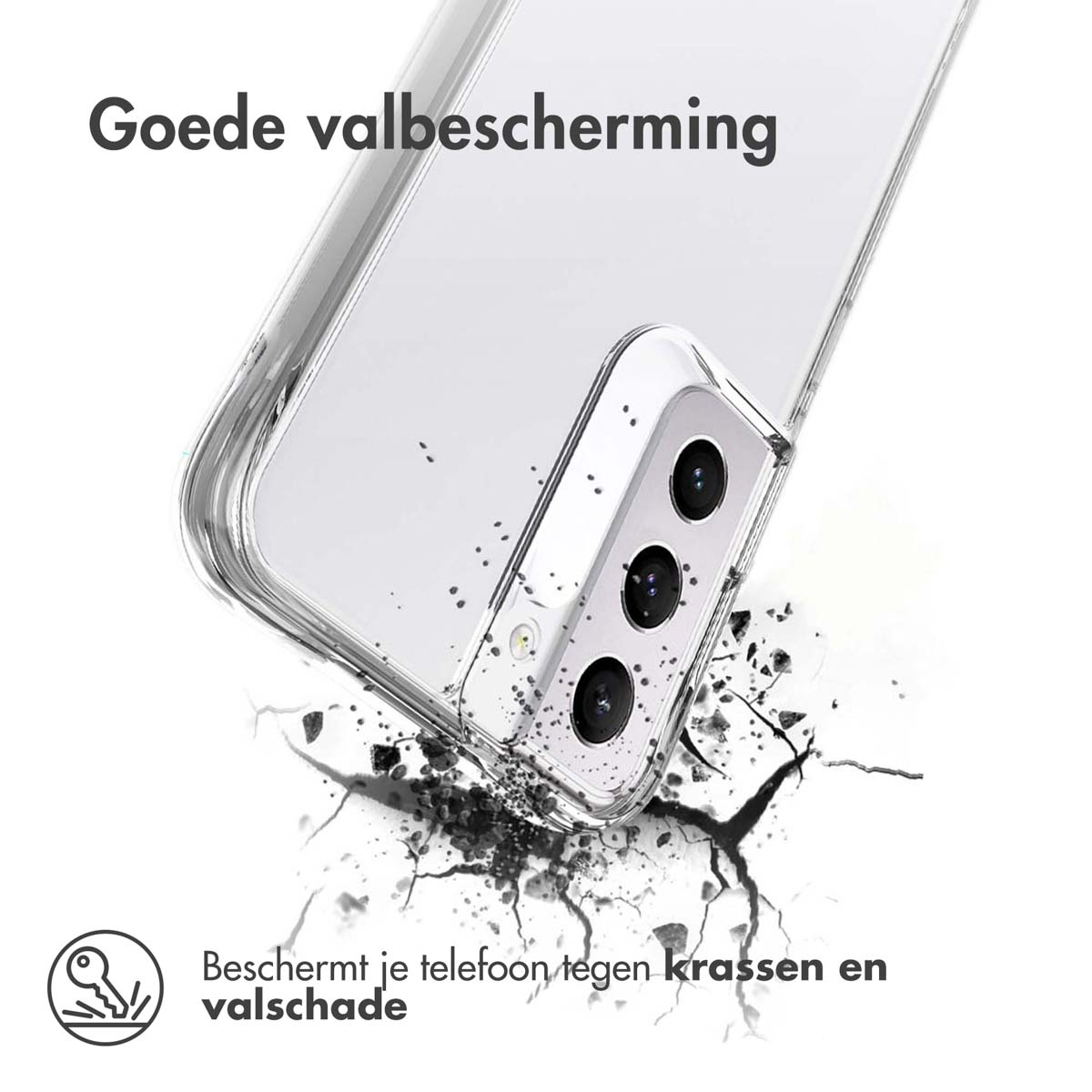 Una custodia trasparente protegge dai danni da caduta. Piccole particelle volano.