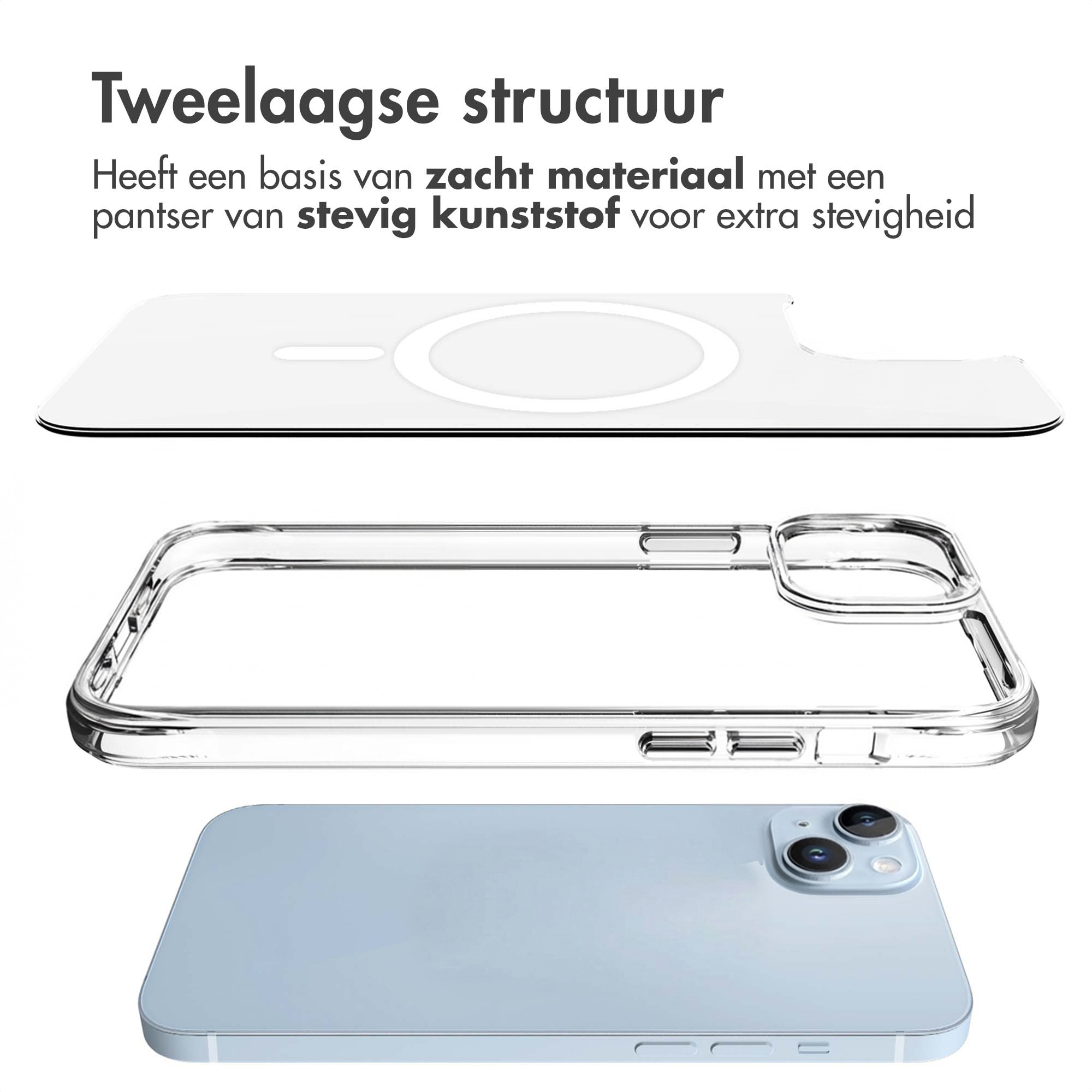 Two-layer structure: soft base, hard plastic shell, light blue phone.
