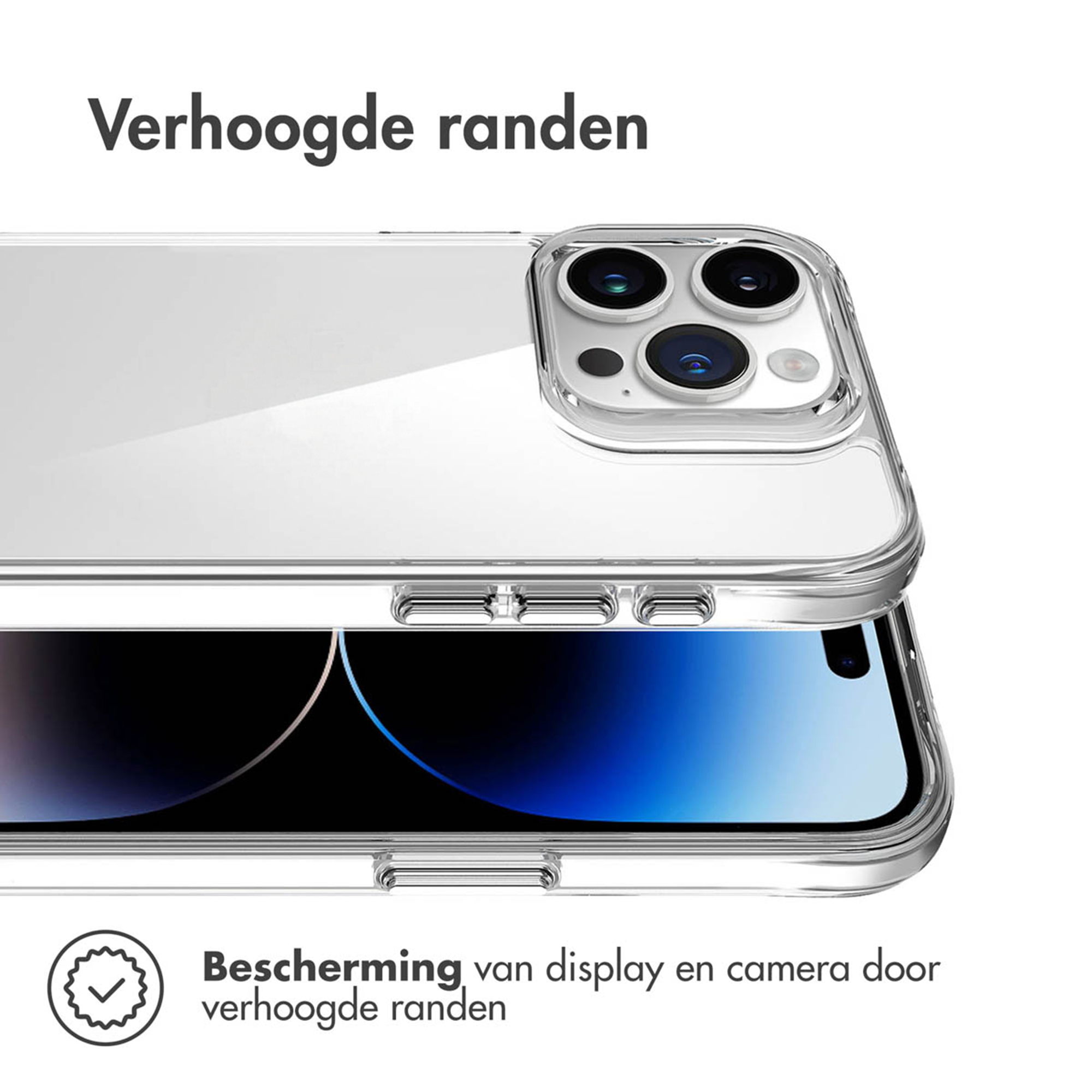 Coque de téléphone transparente avec bords surélevés pour protéger écran et appareil photo.