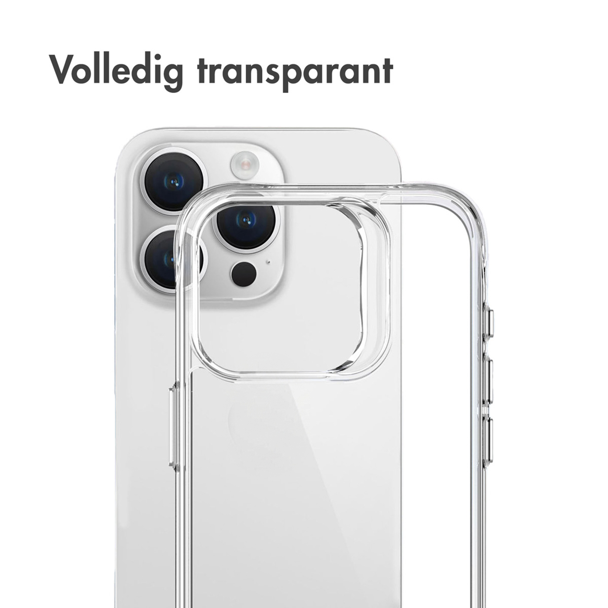 Une coque de téléphone transparente sur un smartphone blanc avec trois caméras.