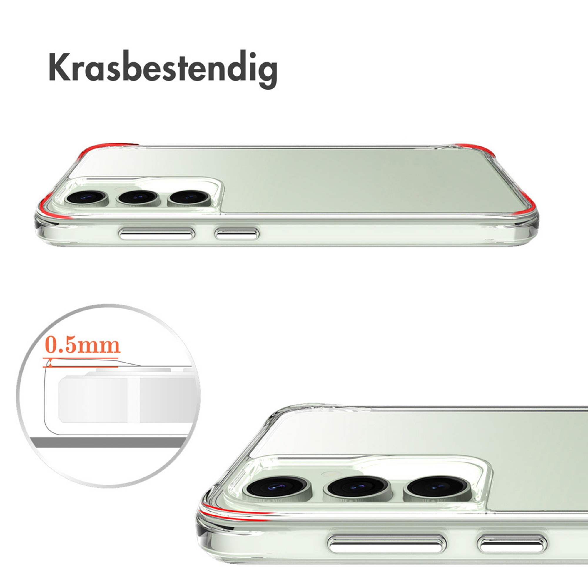 Krasbestendige telefoonhoes, 0,5mm dik, met camera-uitsparing.