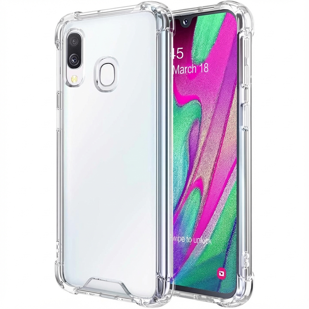 Une coque de téléphone transparente montrant un smartphone avec un fond coloré.