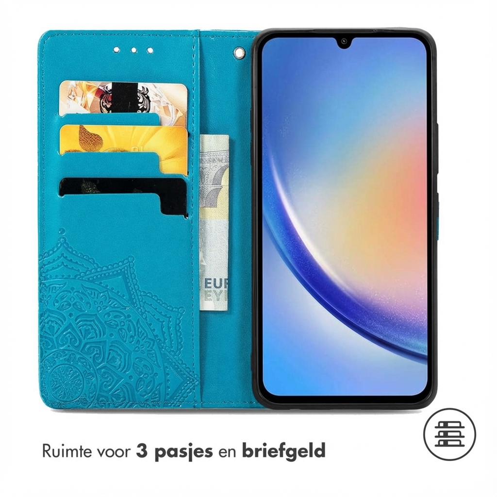 Turquoise telefoonhoes met kaartsleuven en biljetvak.