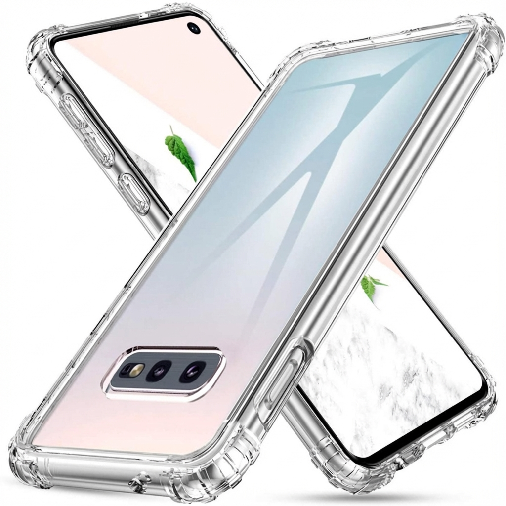 Doorzichtige telefoonhoes met verstevigde hoeken die twee smartphones beschermt.