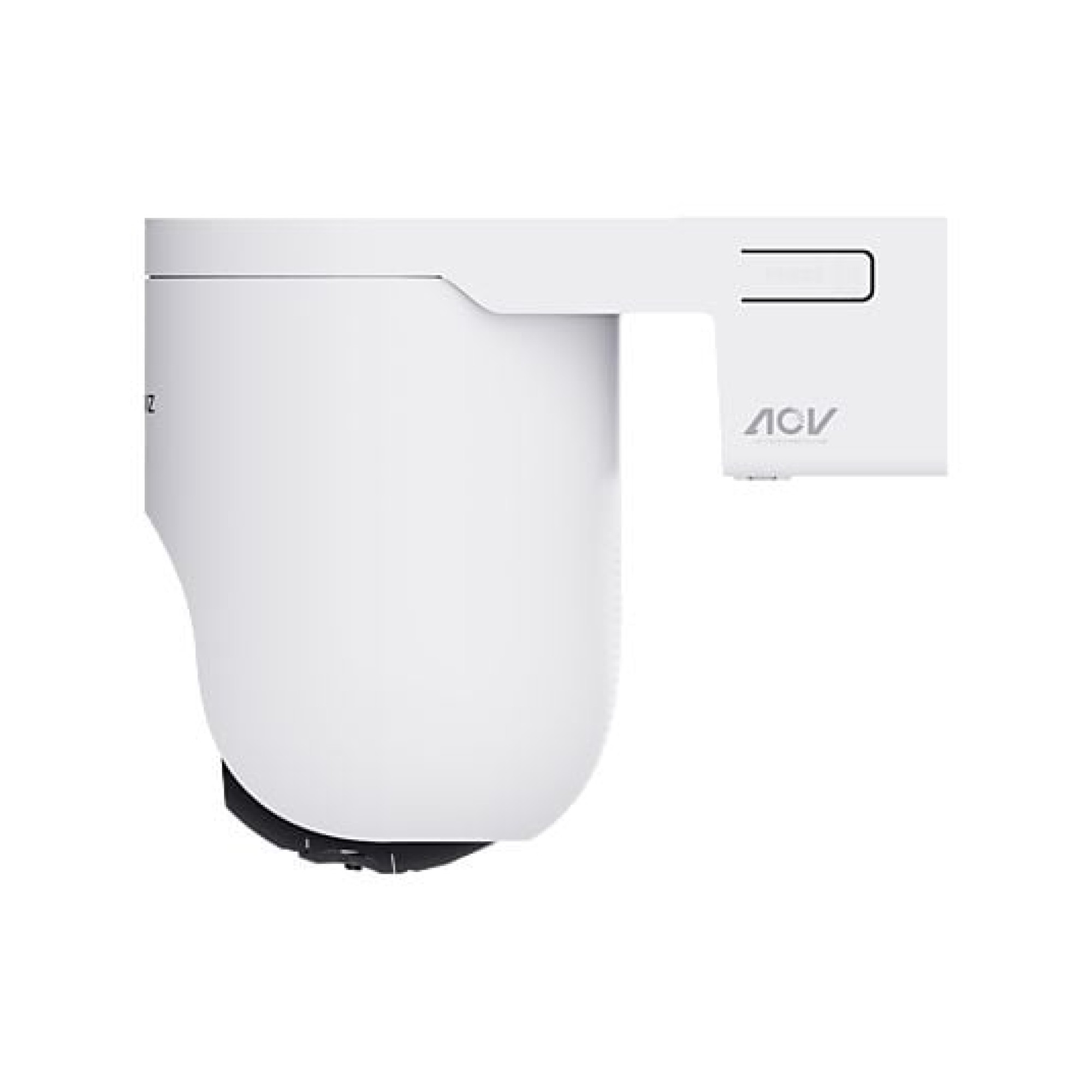 Witte camerakop met ACV-logo en montagebeugel.