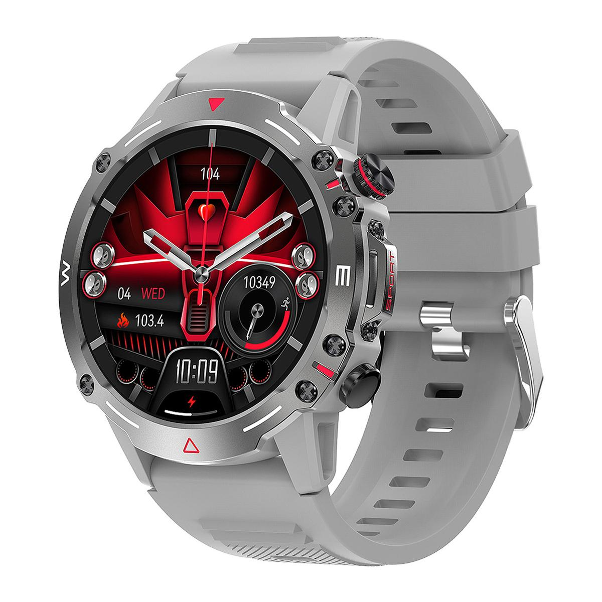 Uno smartwatch grigio con quadrante digitale rosso e nero che mostra le 10:09.