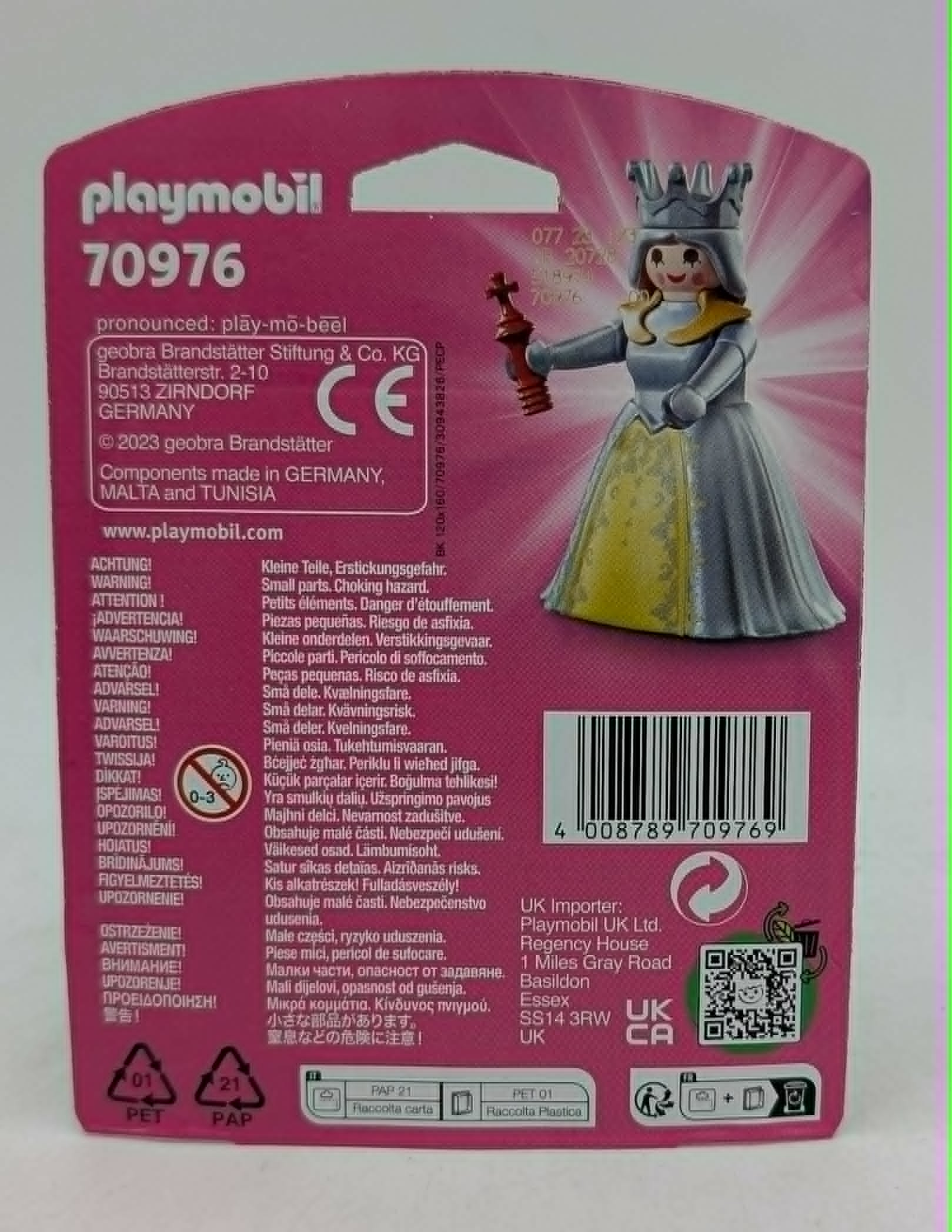 Playmobil-Figur einer Königin in Rüstung mit Krone und Zepter.