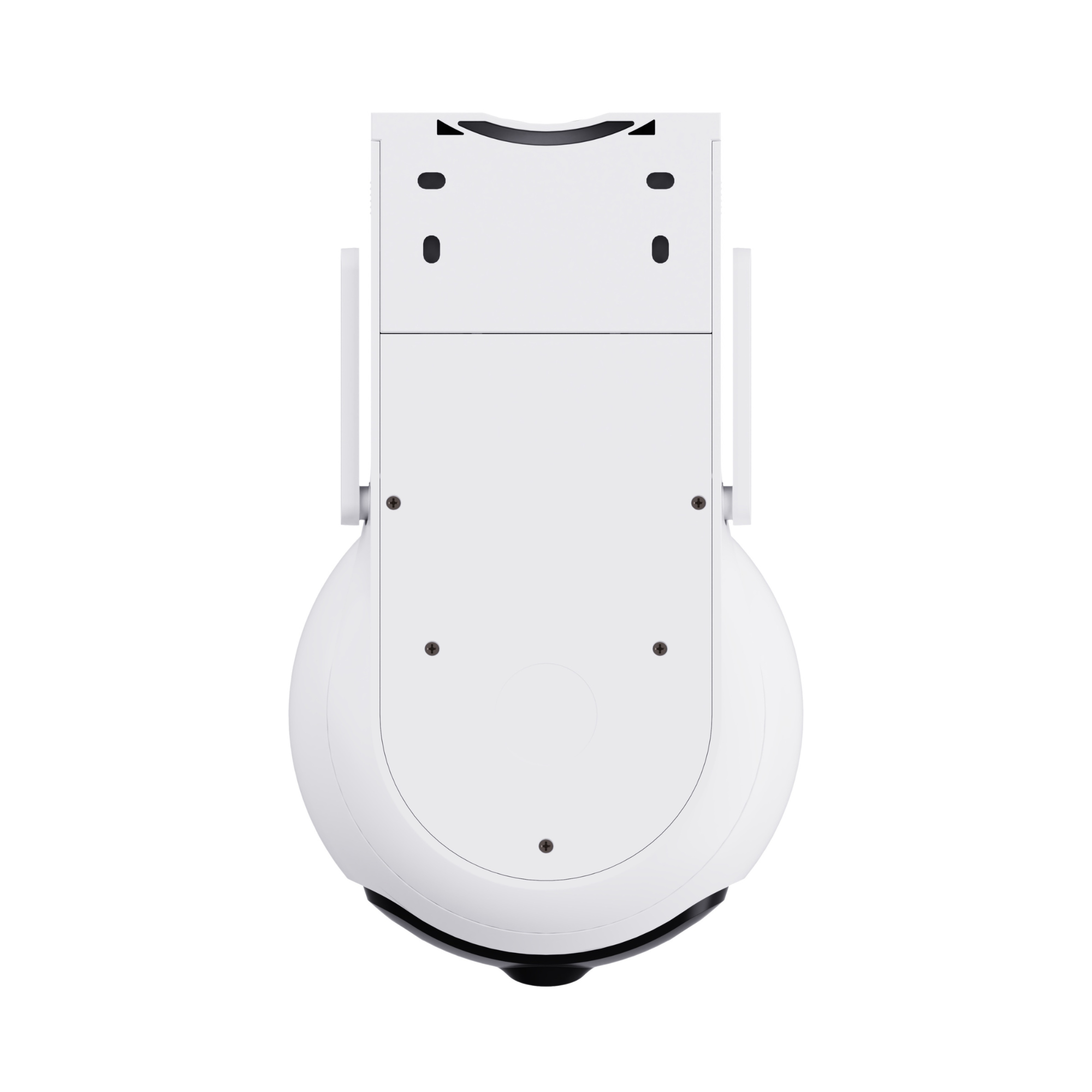 White security camera with antennas, viewed from above.