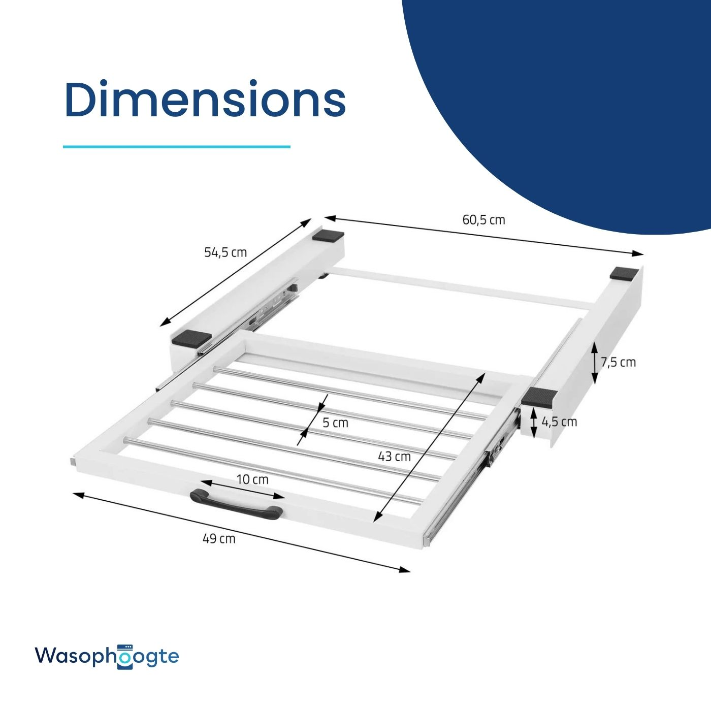White drying rack with dimensions 60.5x54.5 cm, height 7.5 cm.