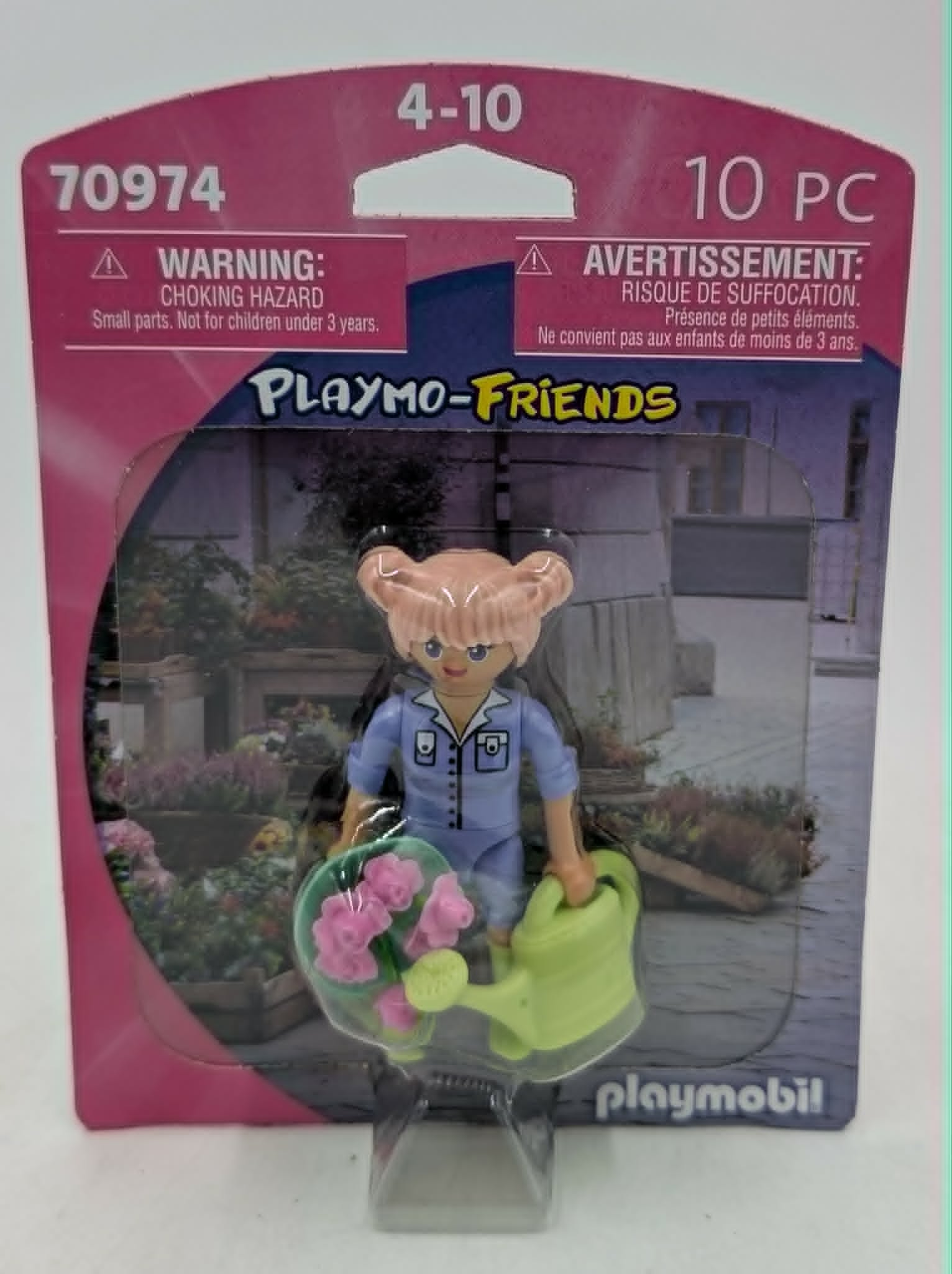 Playmobil-Figur mit Gießkanne und Blumen im Karton, 4-10 Jahre.