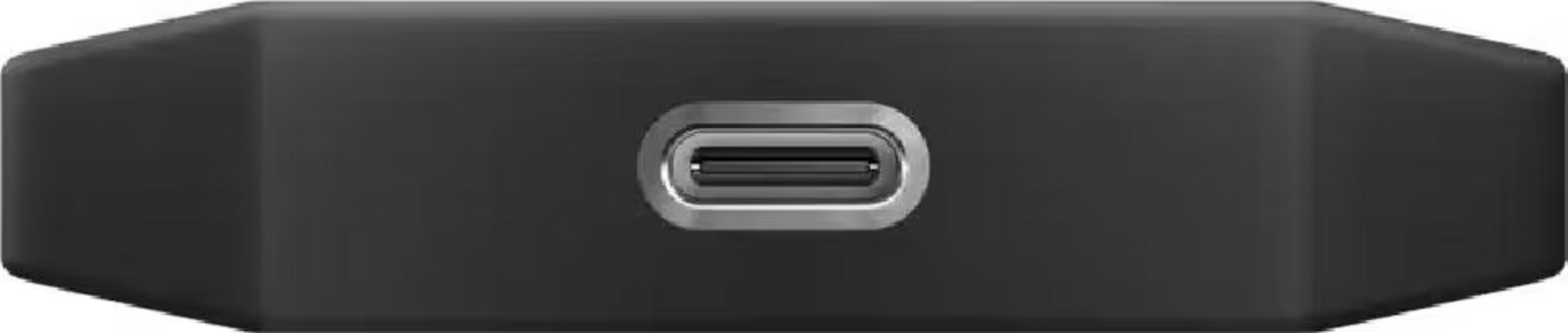 Dispositivo rettangolare nero con porta USB-C argentata al centro.