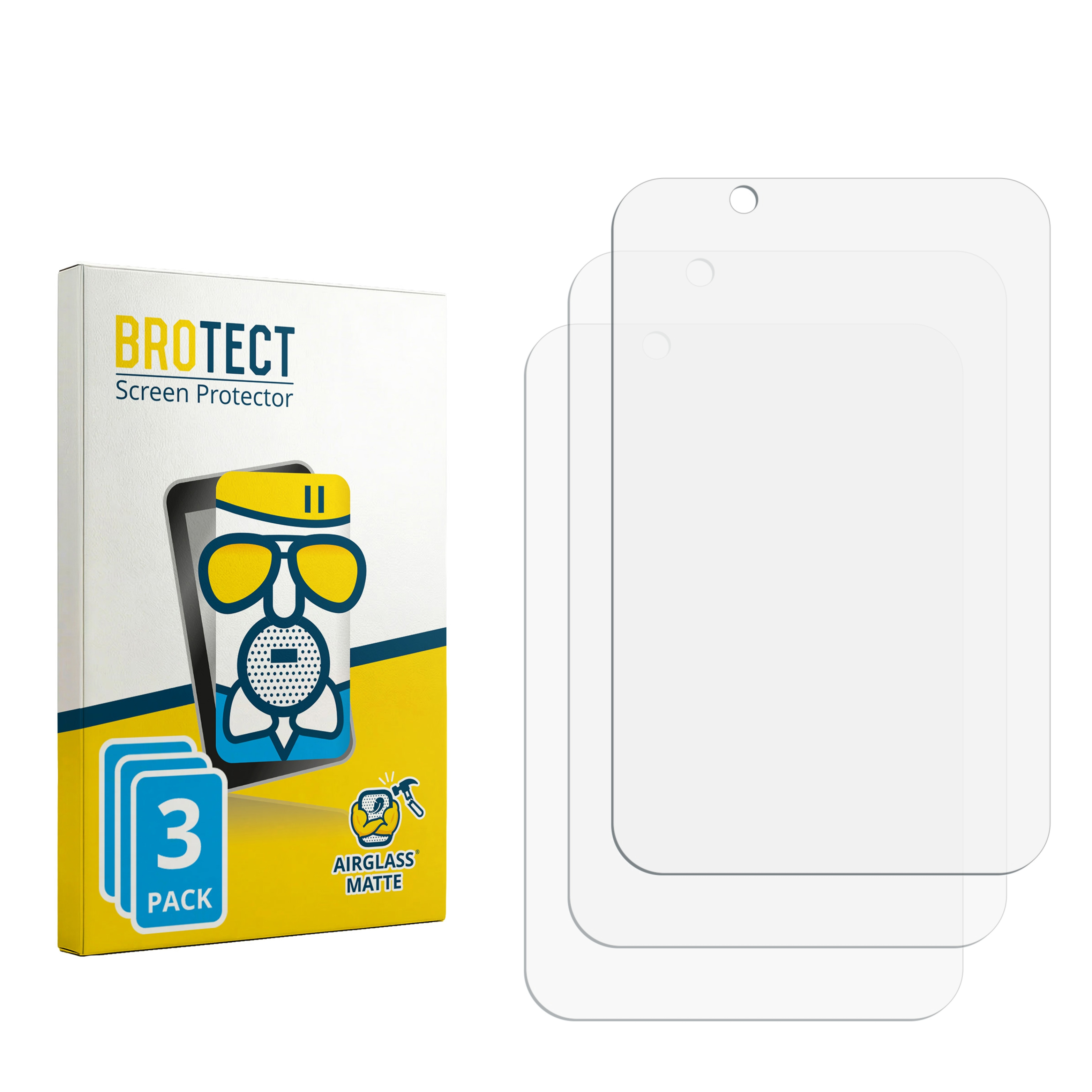 BROTECT Displayschutzfolien-Verpackung mit 3 Stück und drei klaren Schutzfolien.