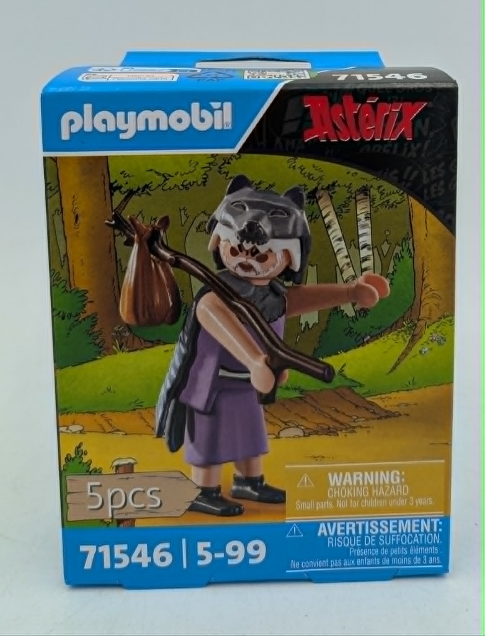 Playmobil Asterix figure with wolf mask and bundle on a stick.