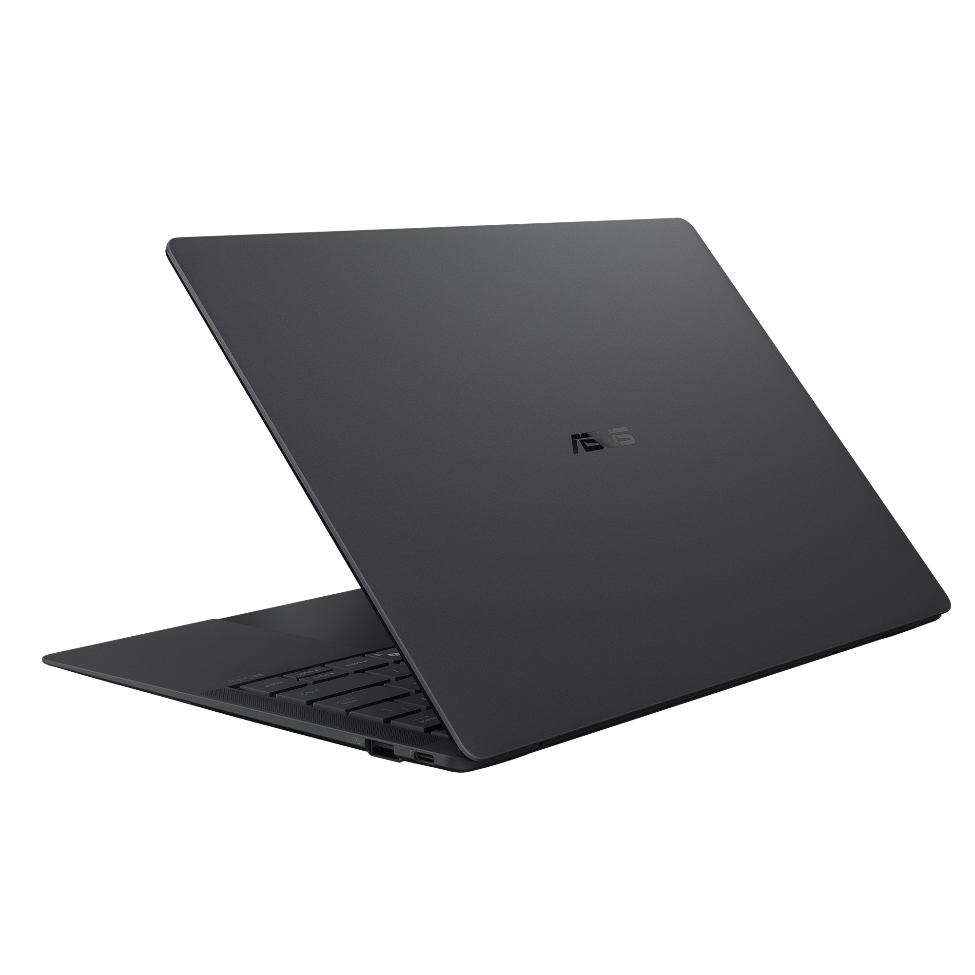 Kapakta ASUS logosu bulunan kapalı, koyu renkli bir dizüstü bilgisayar.