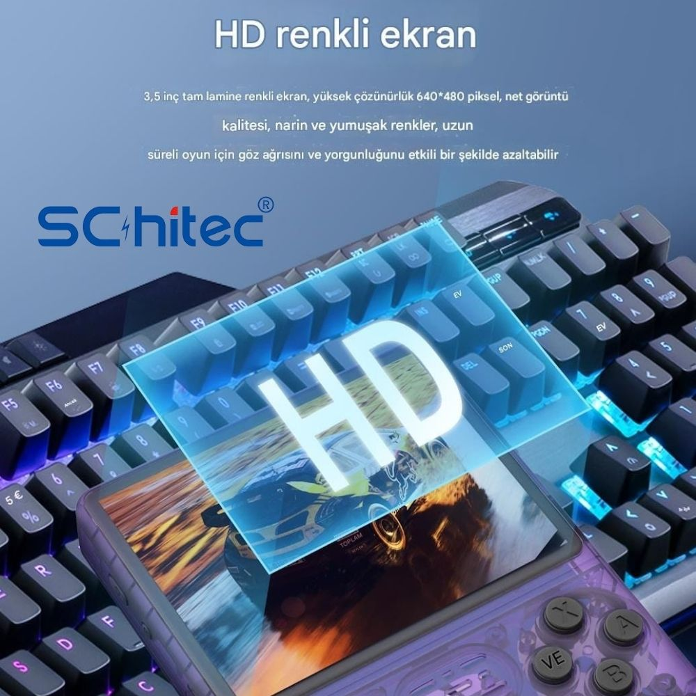 Ekranında oyun görüntüsü olan bir klavye üzerindeki HD ekran.