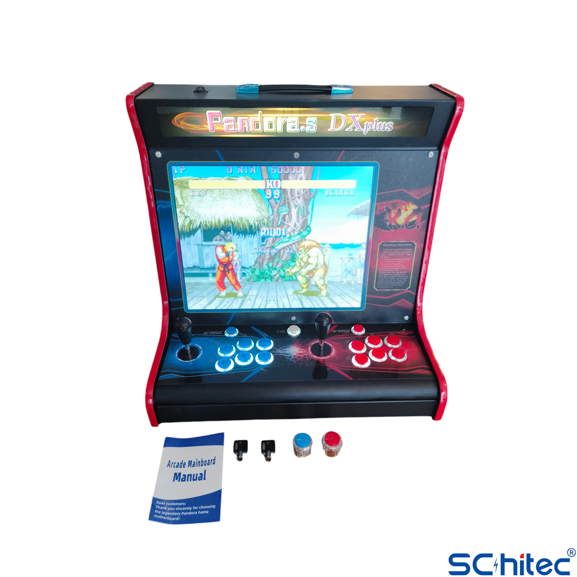 Pandora's DXplus arcade makinesi joystick ve düğmelerle.