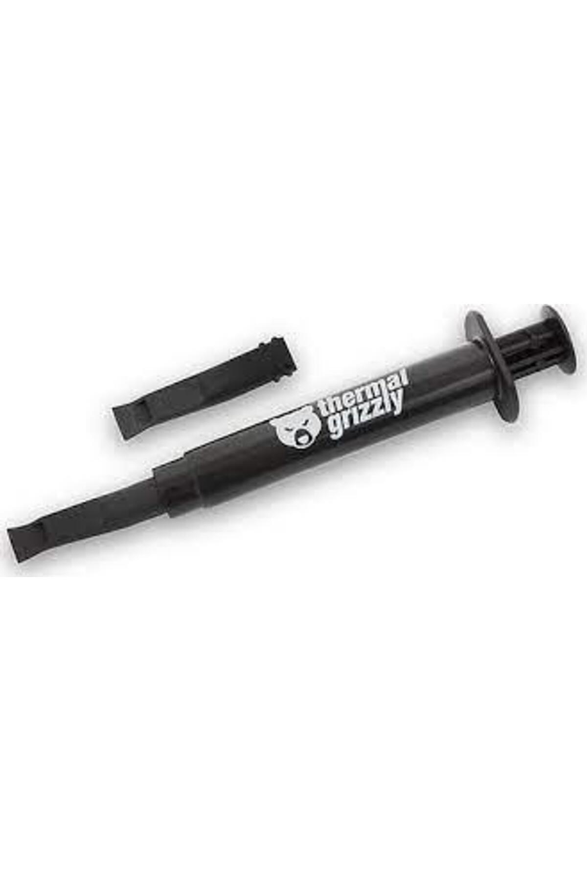 Yanında kapağı olan siyah bir şırınga. Şırınganın üzerinde Thermal Grizzly logosu bulunur.